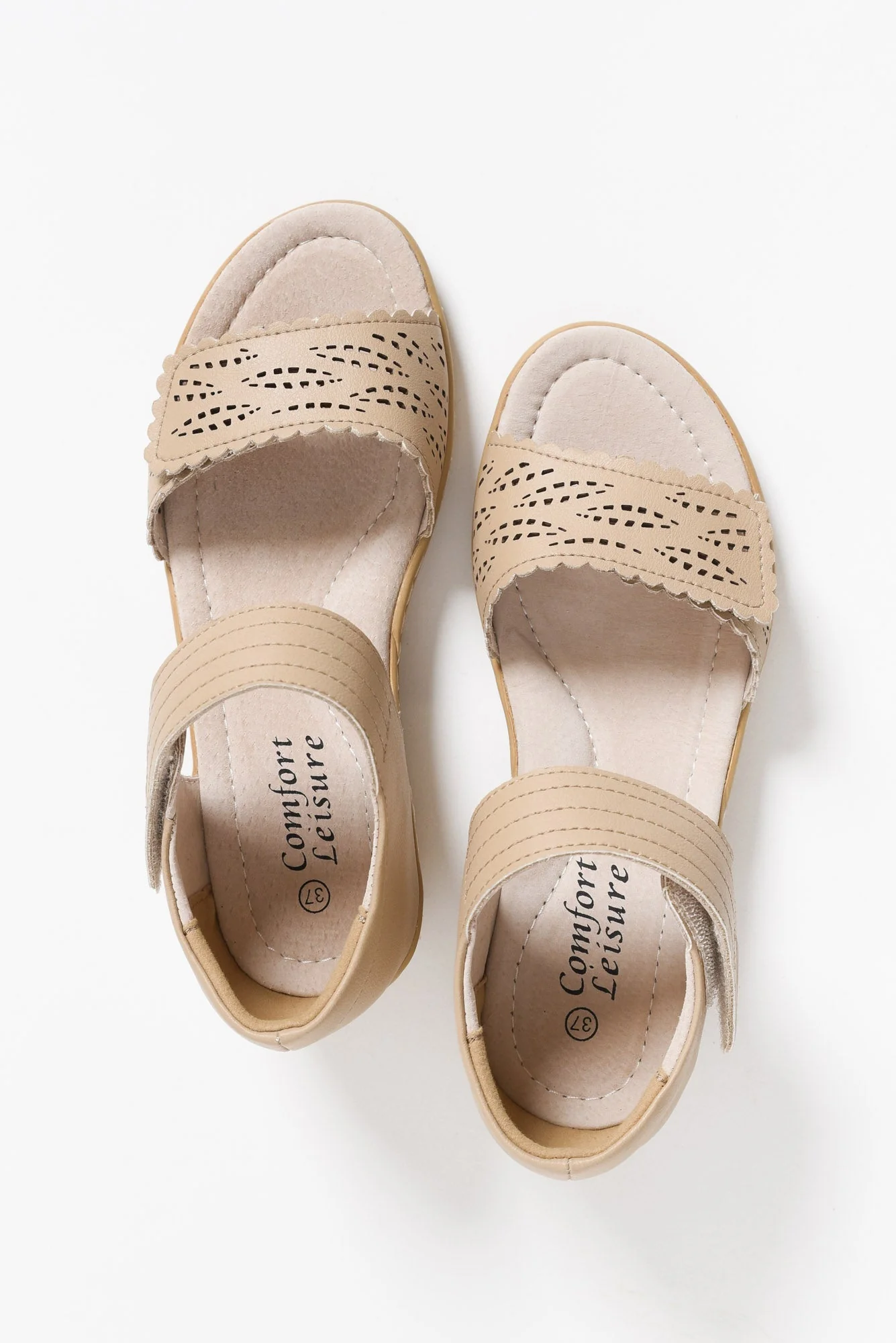 Petal Beige Leather Velcro Sandal - Image 4