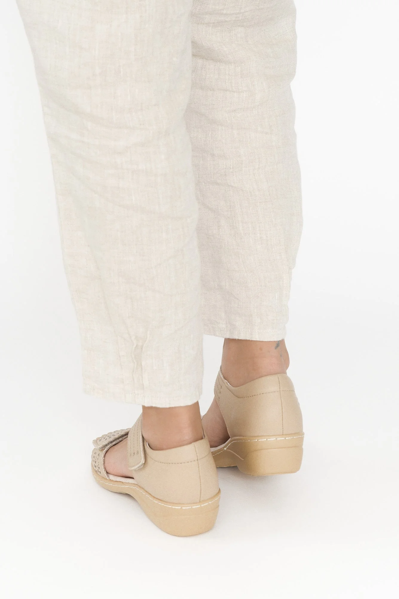 Petal Beige Leather Velcro Sandal - Image 6
