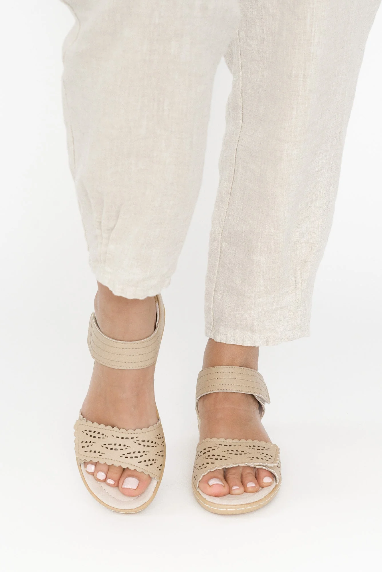 Petal Beige Leather Velcro Sandal - Image 7