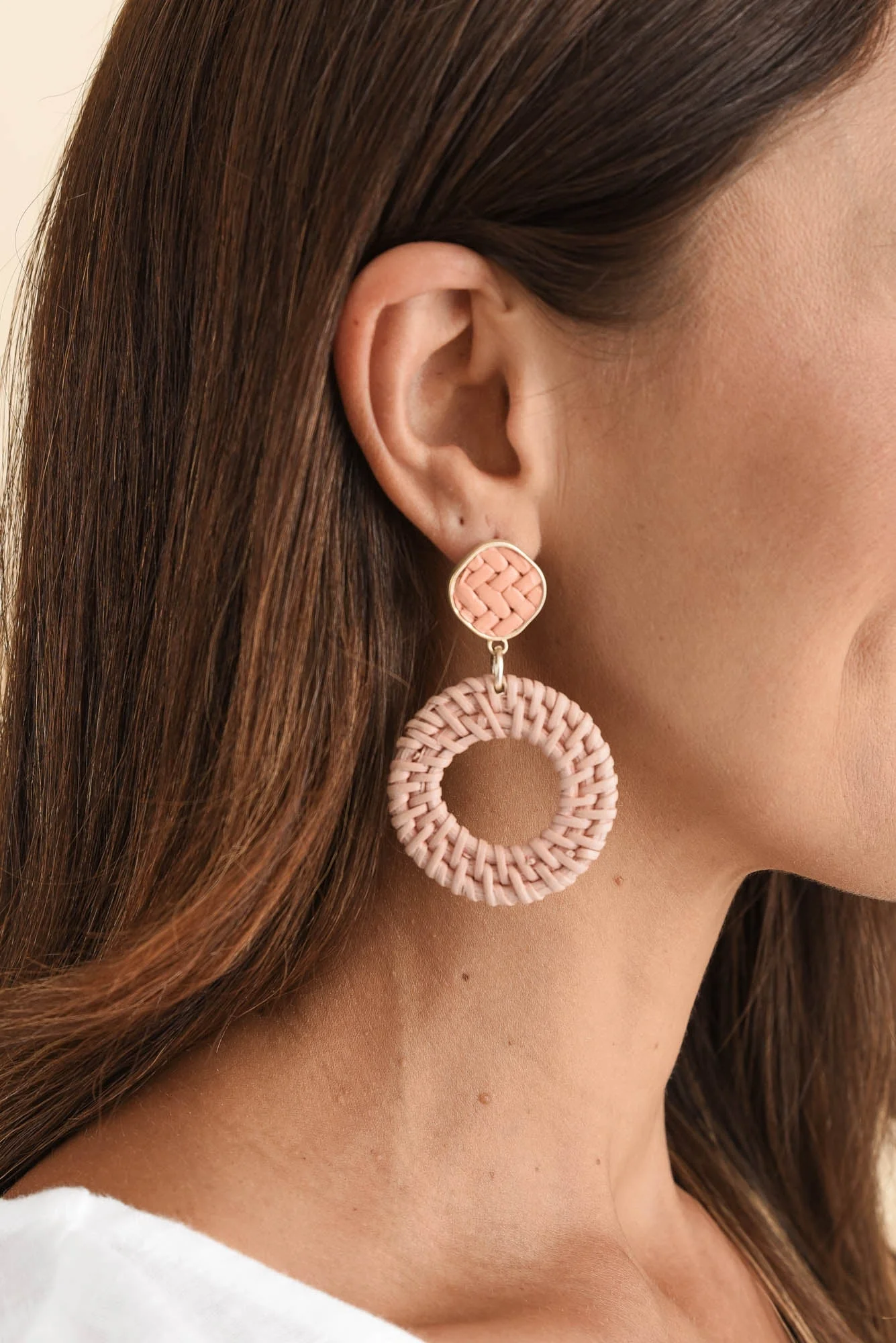 Pevensie Pink Woven Drop Earrings - Image 2