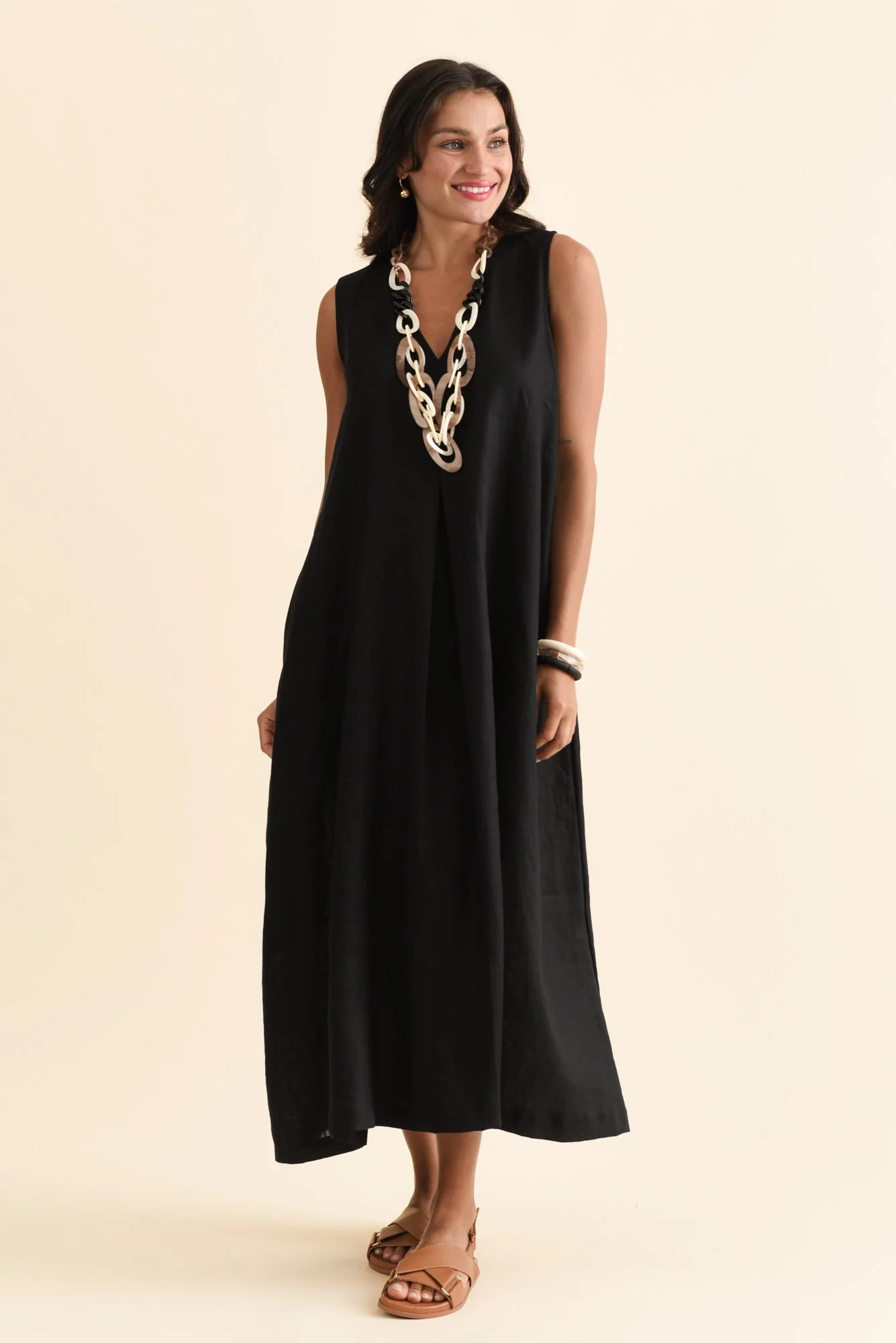 Phoebe Black Linen Midi Dress - Image 6