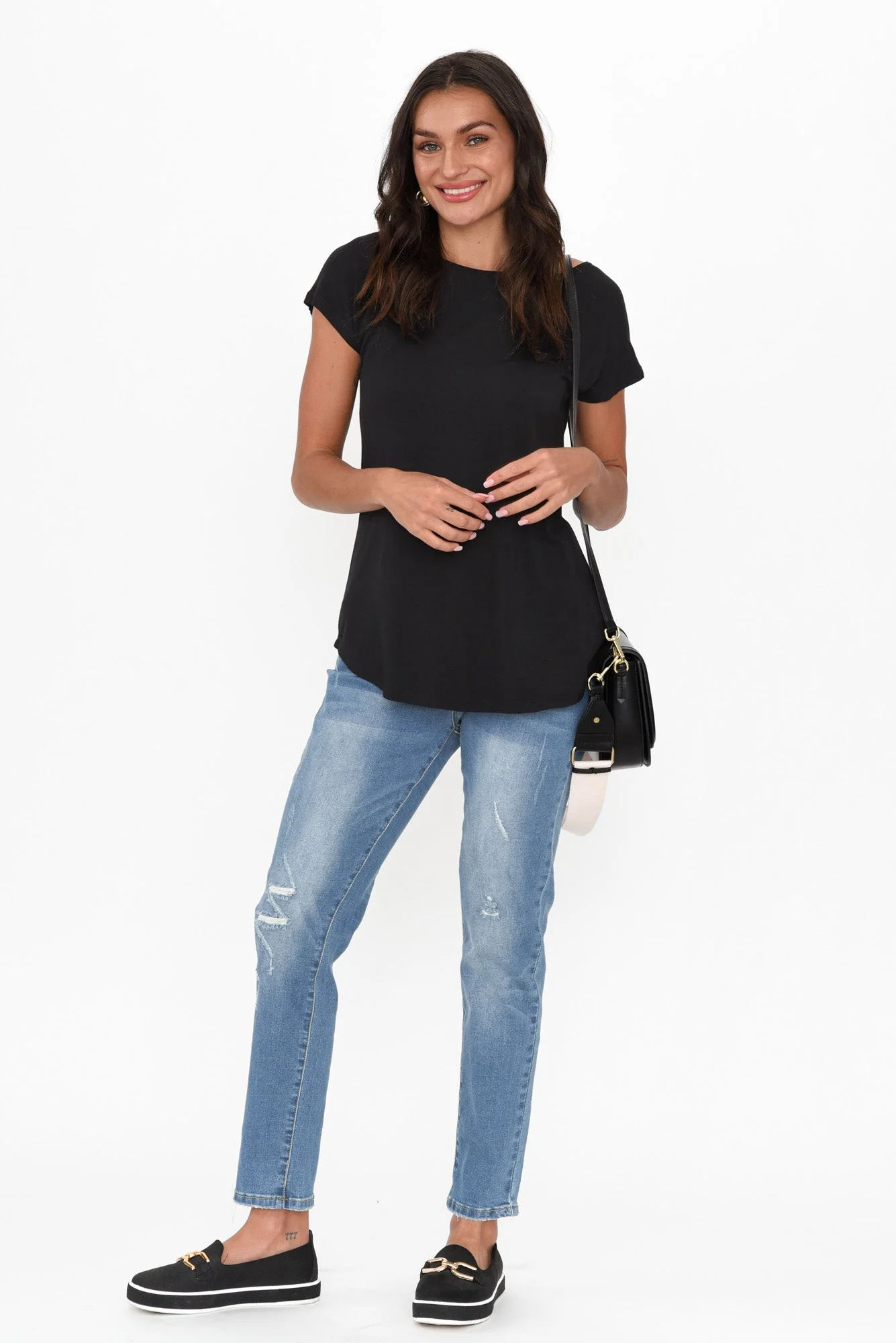 Pia Black Bamboo Boatneck Tee - Image 4