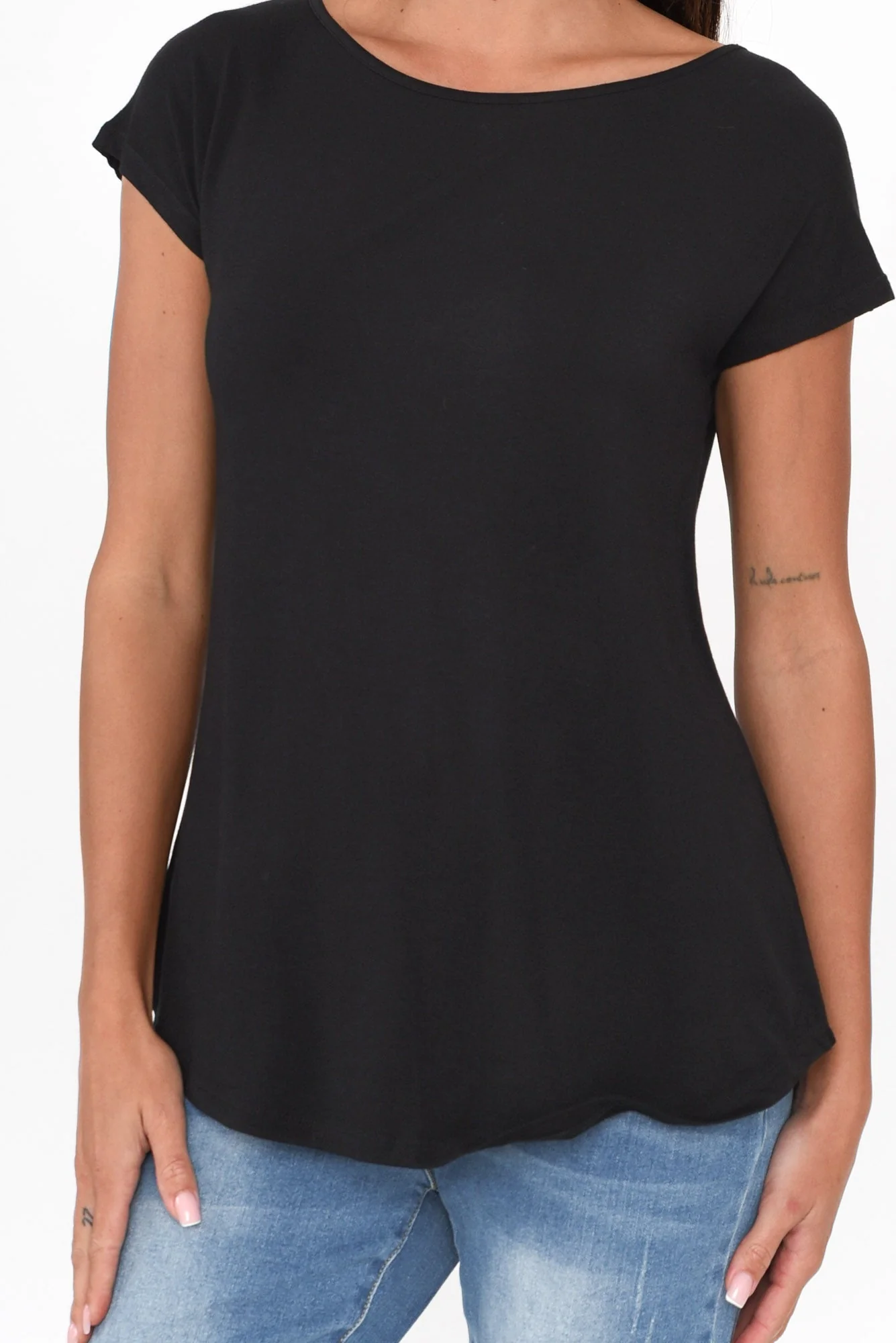Pia Black Bamboo Boatneck Tee - Image 7