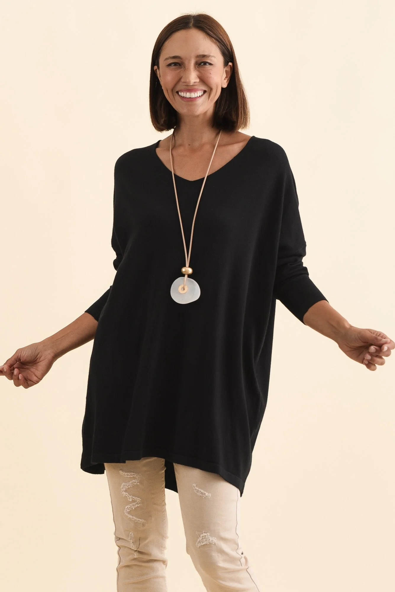 Piper Black V Neck Knit Sweater - Image 2