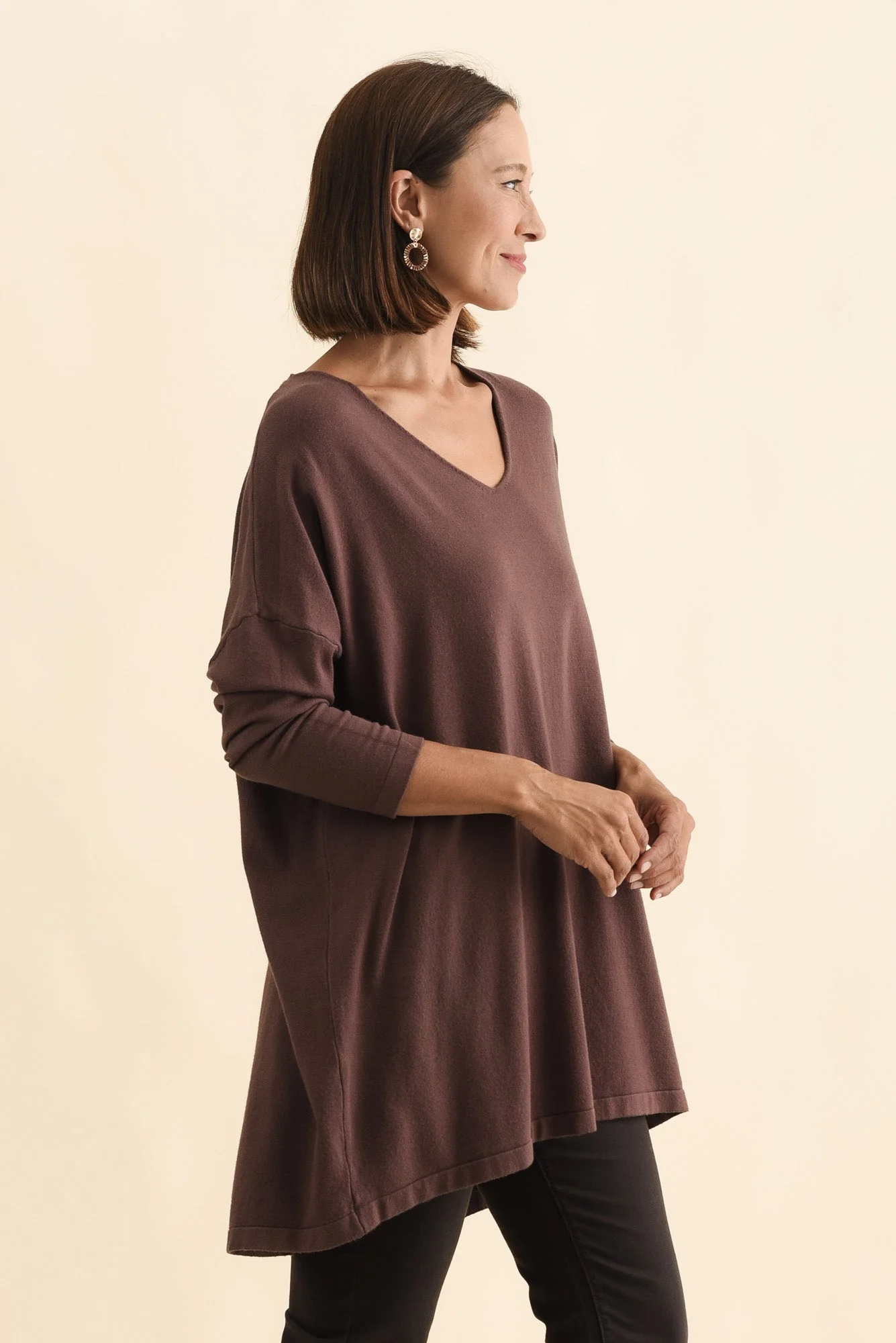 Piper Brown V Neck Knit Jumper - Image 3