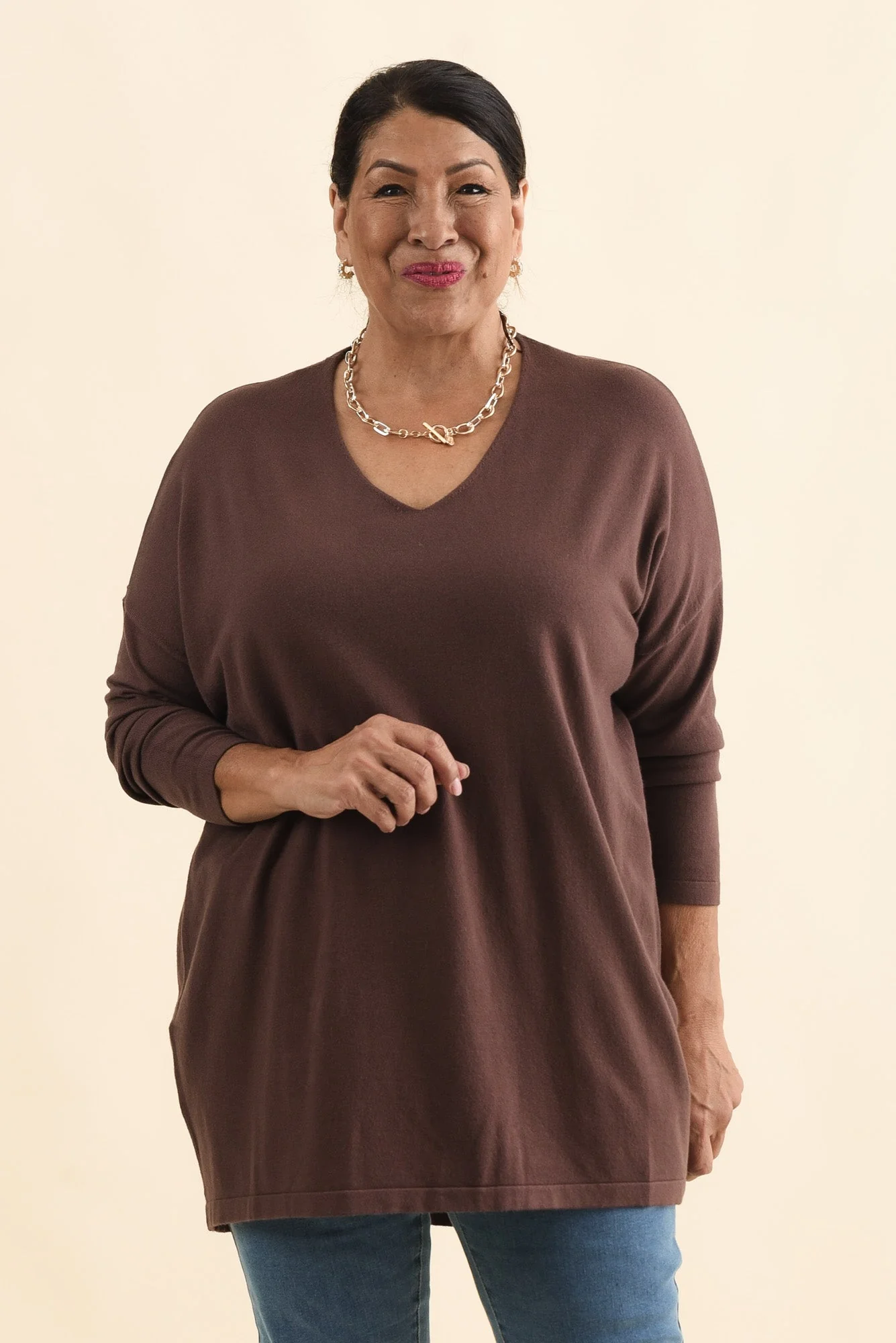 Piper Brown V Neck Knit Jumper - Image 7