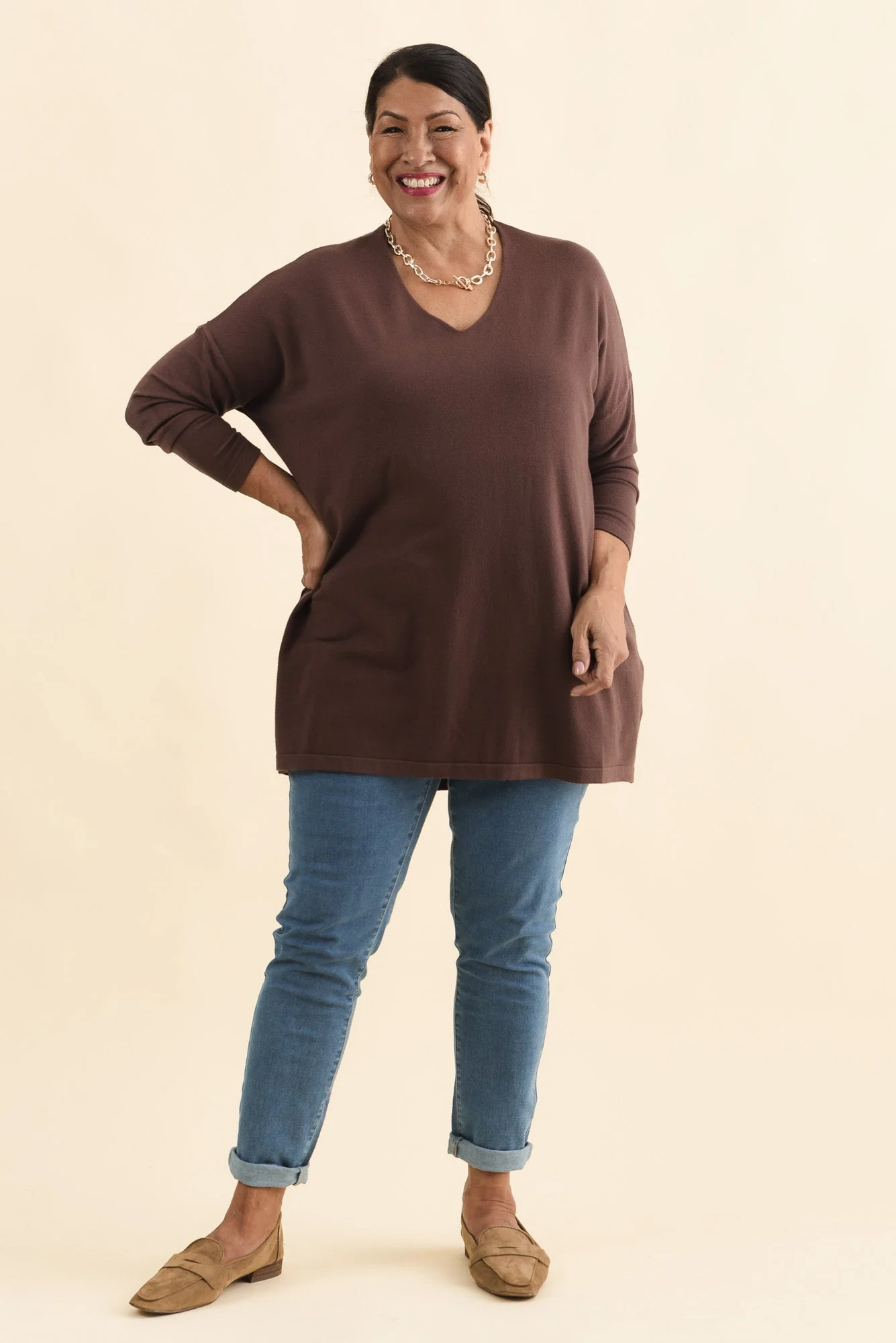 Piper Brown V Neck Knit Jumper - Image 8