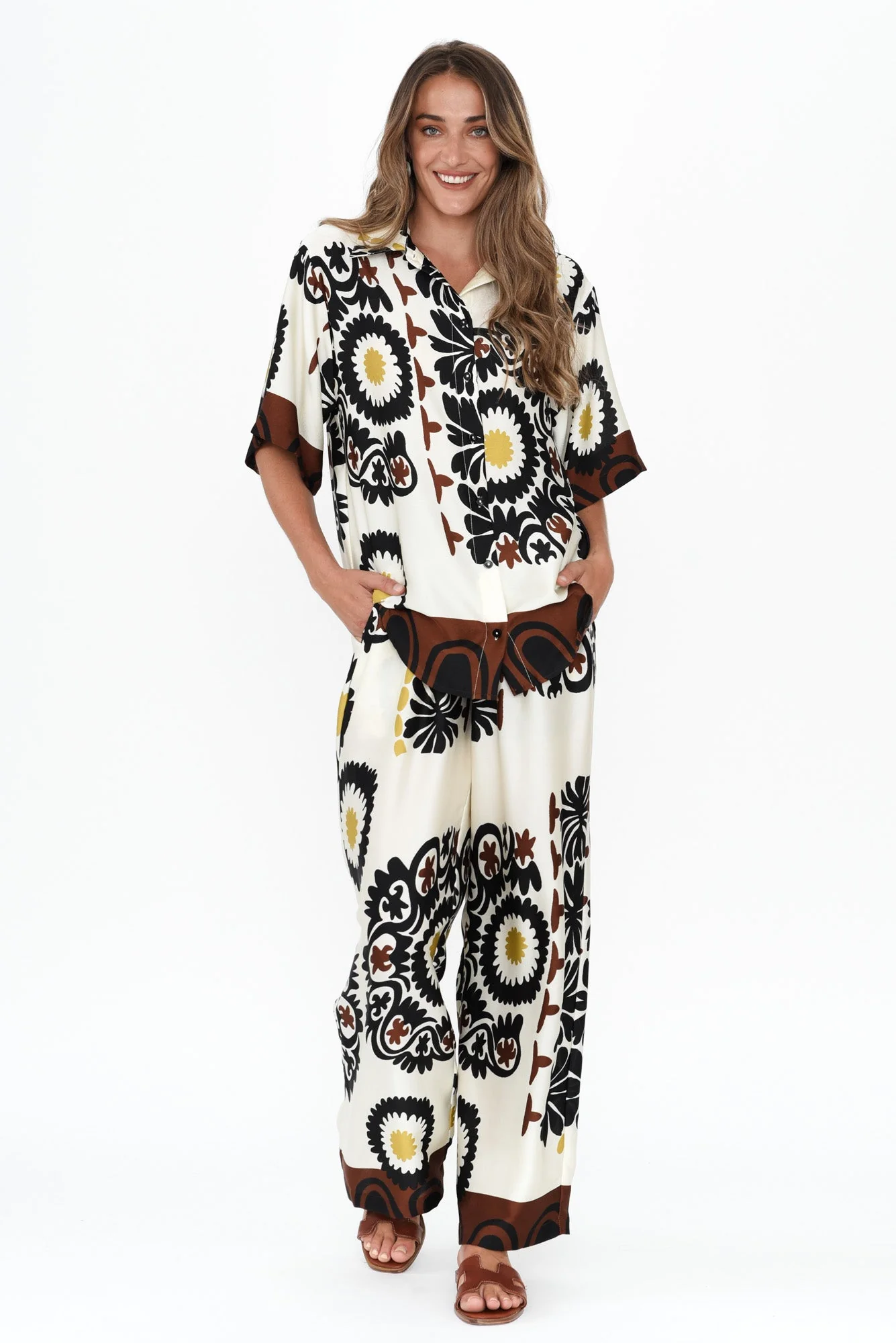 Plato Cream Abstract Wide Leg Pants - Image 7