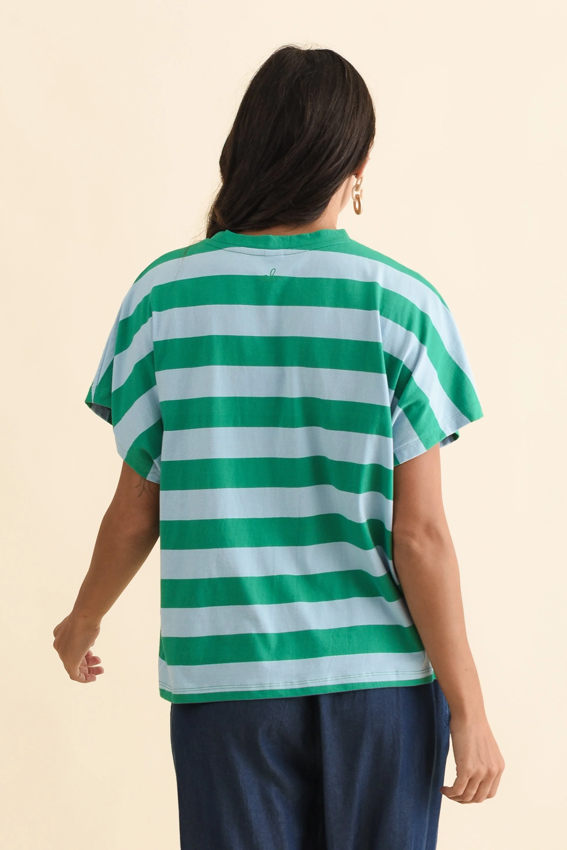 Poet Teal Stripe Cotton Tee - Image 4