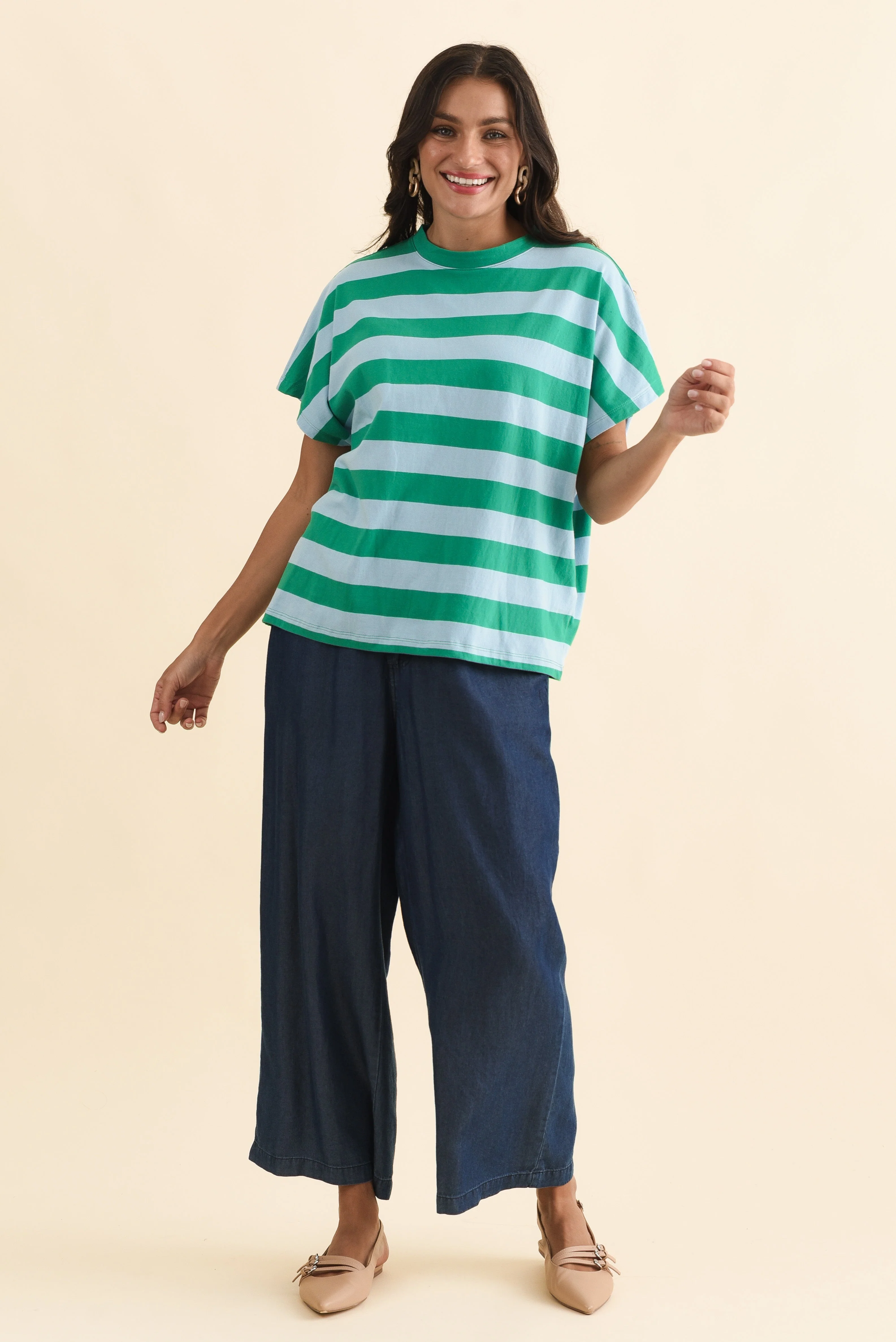 Poet Teal Stripe Cotton Tee - Image 6