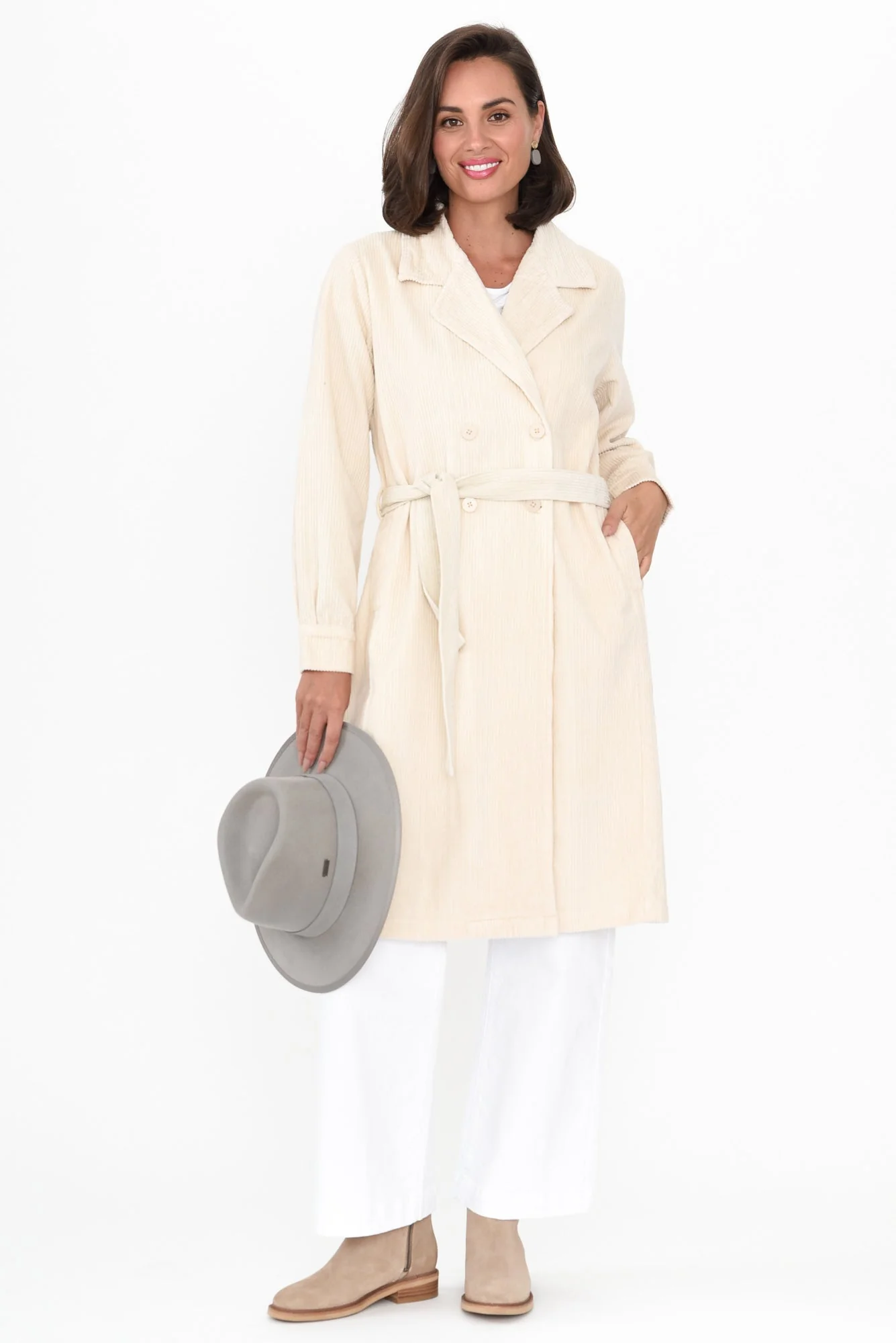 Pollux Cream Cotton Corduroy Coat - Image 4