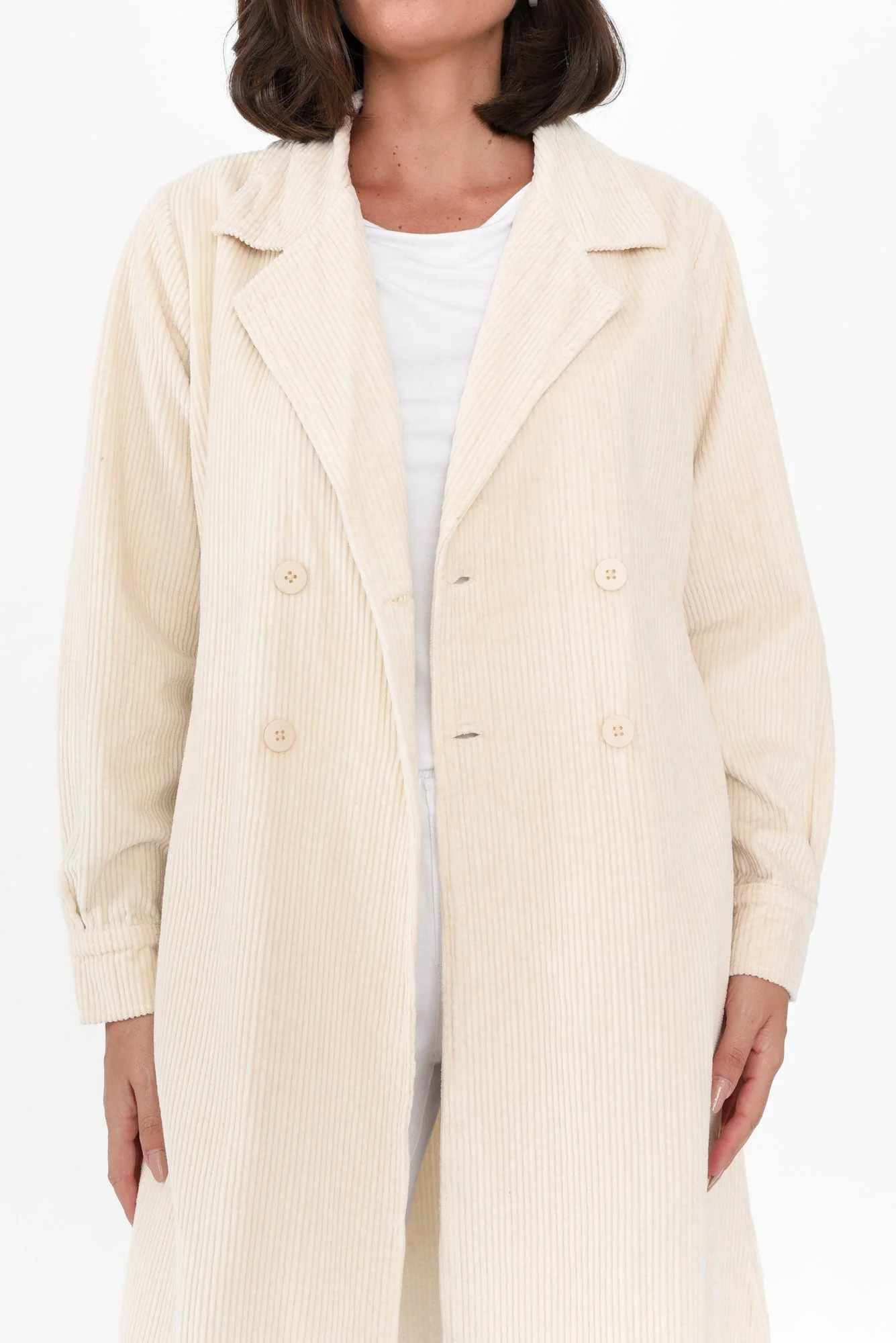 Pollux Cream Cotton Corduroy Coat - Image 7