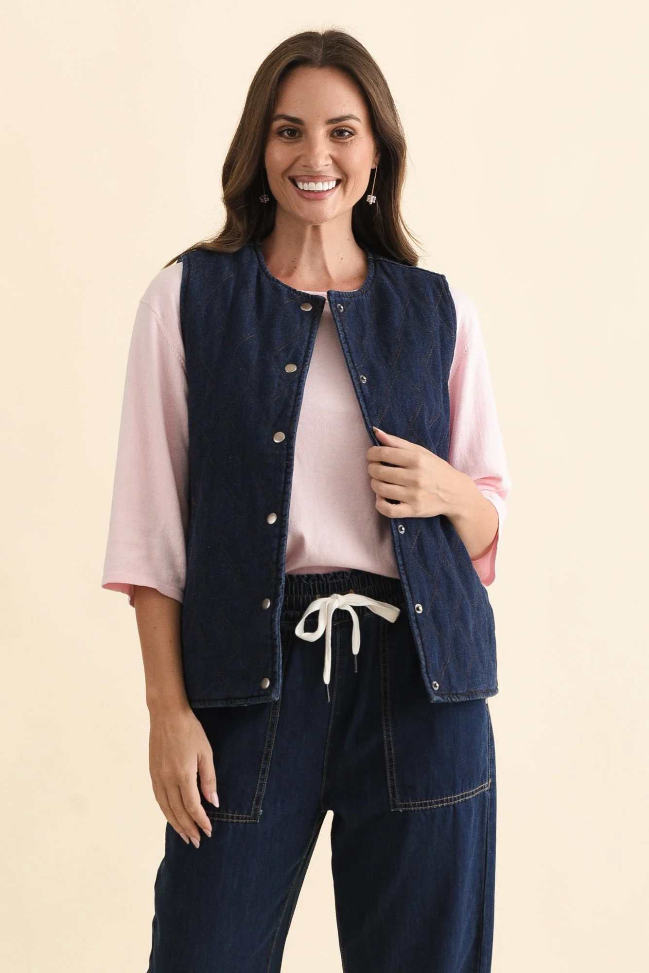Polly Dark Blue Denim Quilted Vest - Image 2