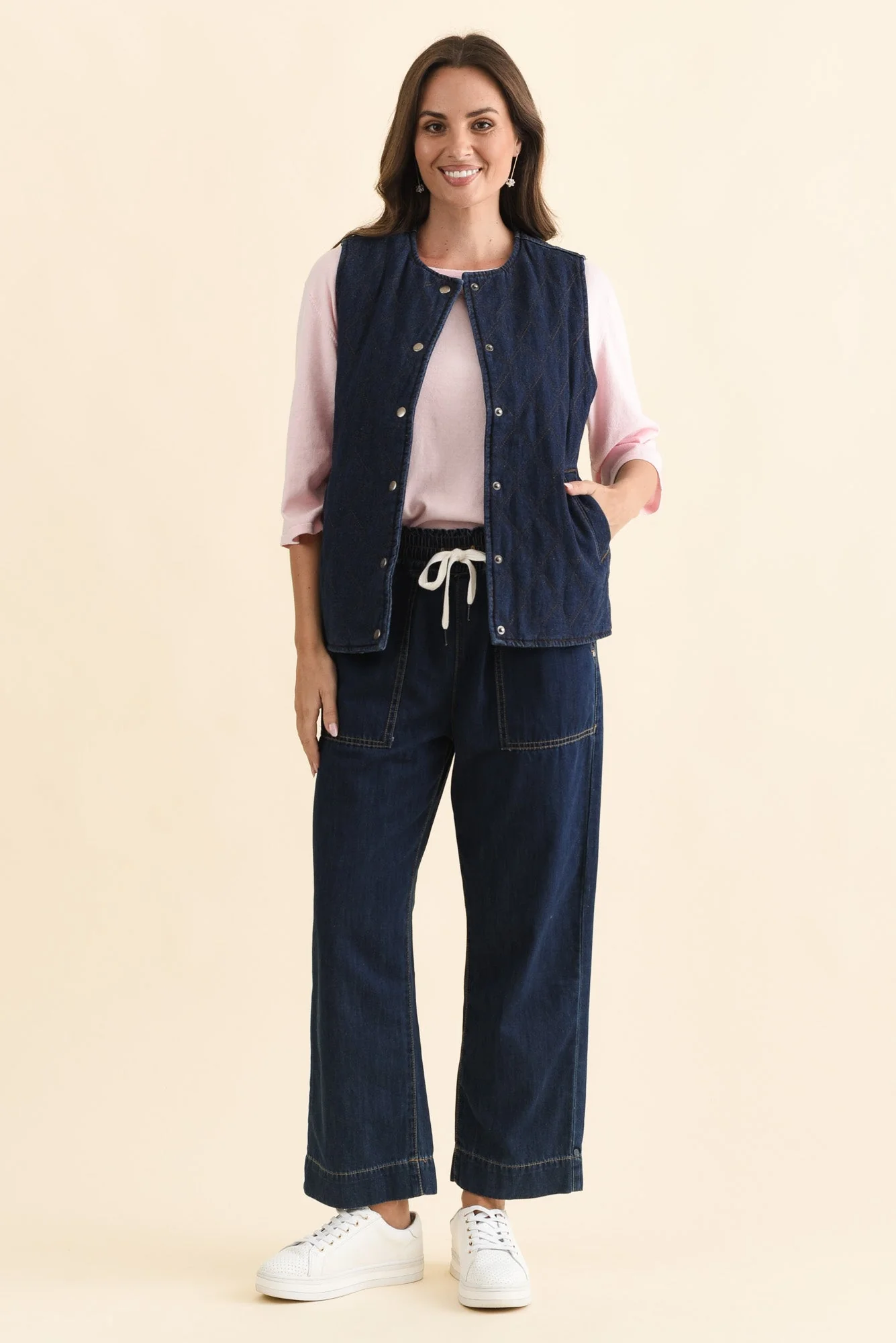 Polly Dark Blue Denim Quilted Vest - Image 3