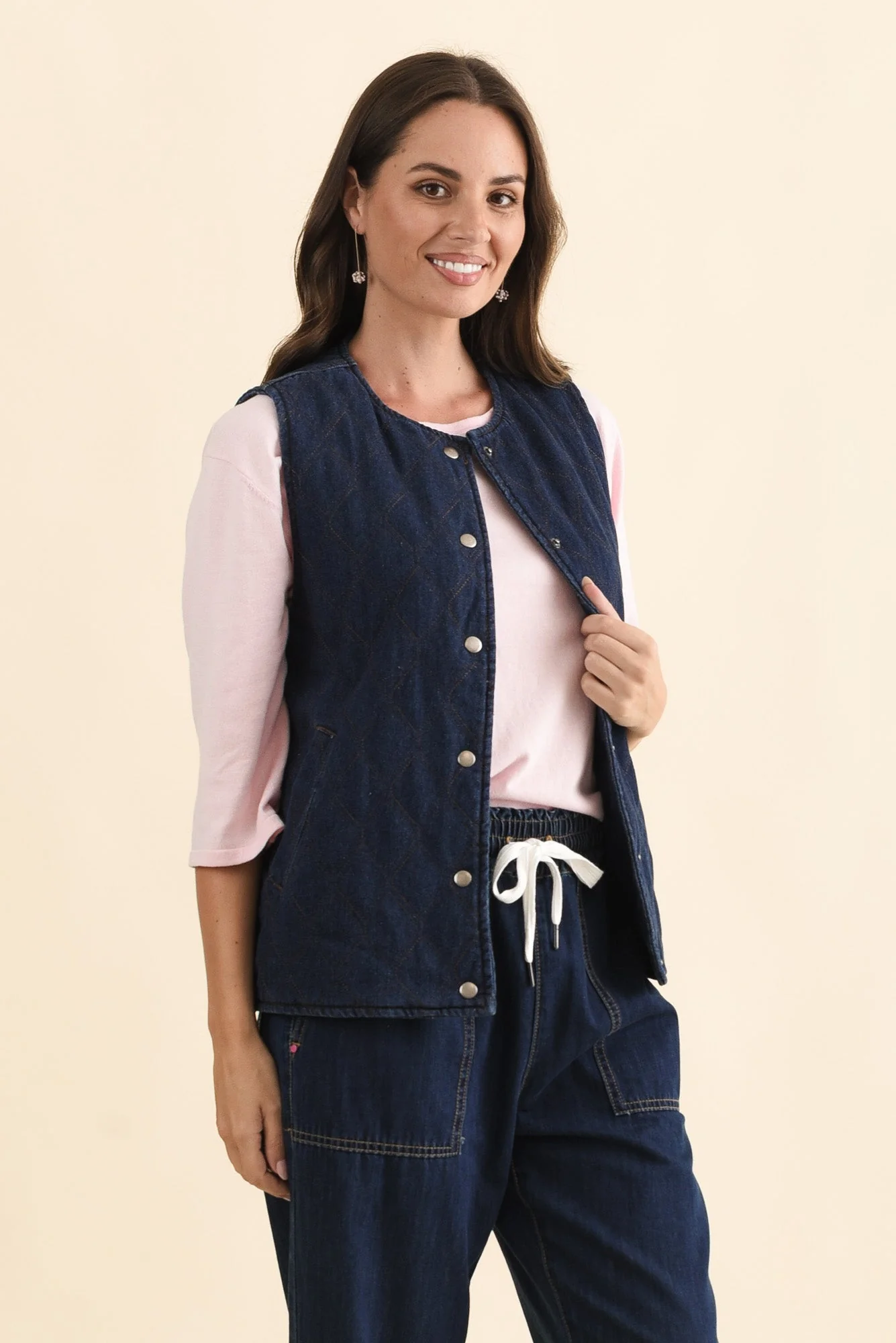 Polly Dark Blue Denim Quilted Vest - Image 4