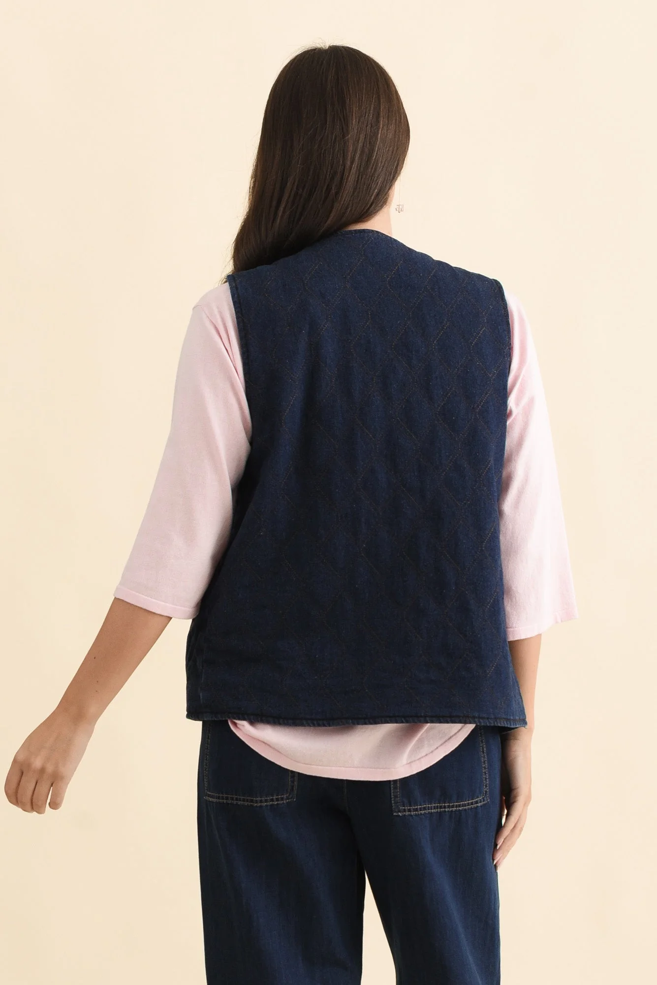 Polly Dark Blue Denim Quilted Vest - Image 5