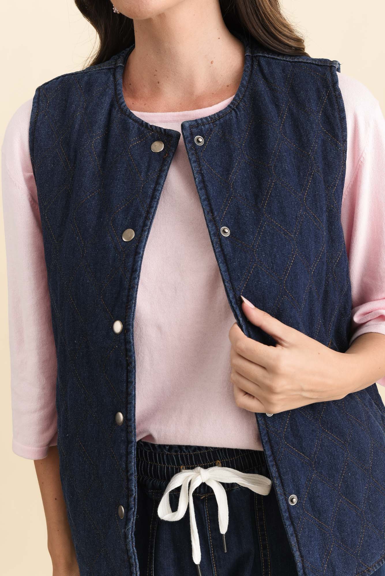 Polly Dark Blue Denim Quilted Vest - Image 6