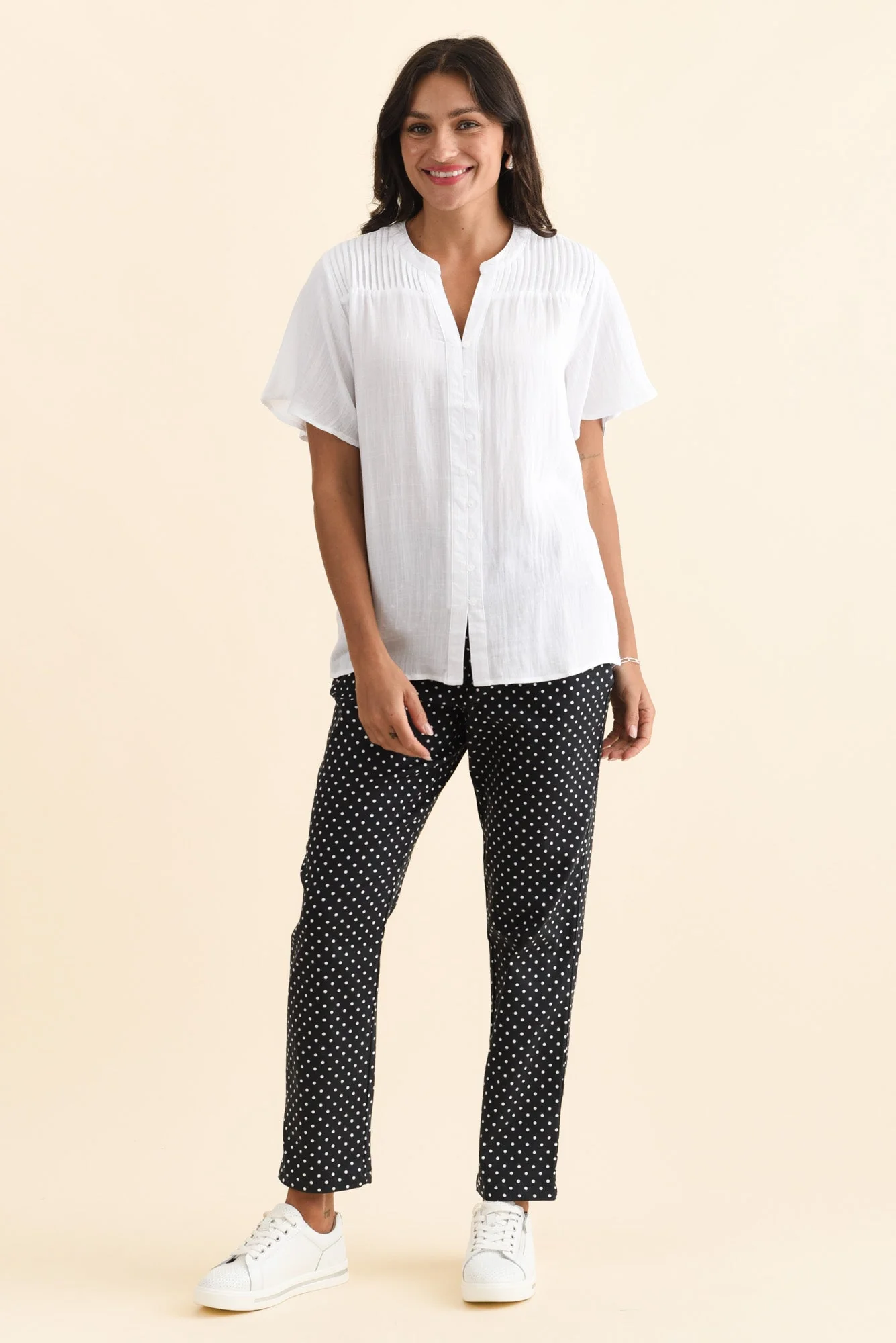 Ponny White Linen Blend Button Top - Image 2