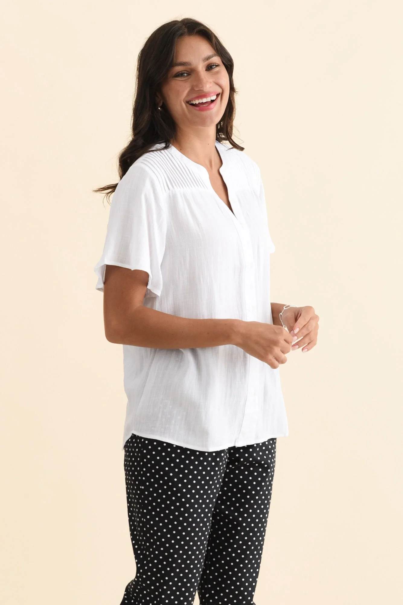 Ponny White Linen Blend Button Top - Image 3