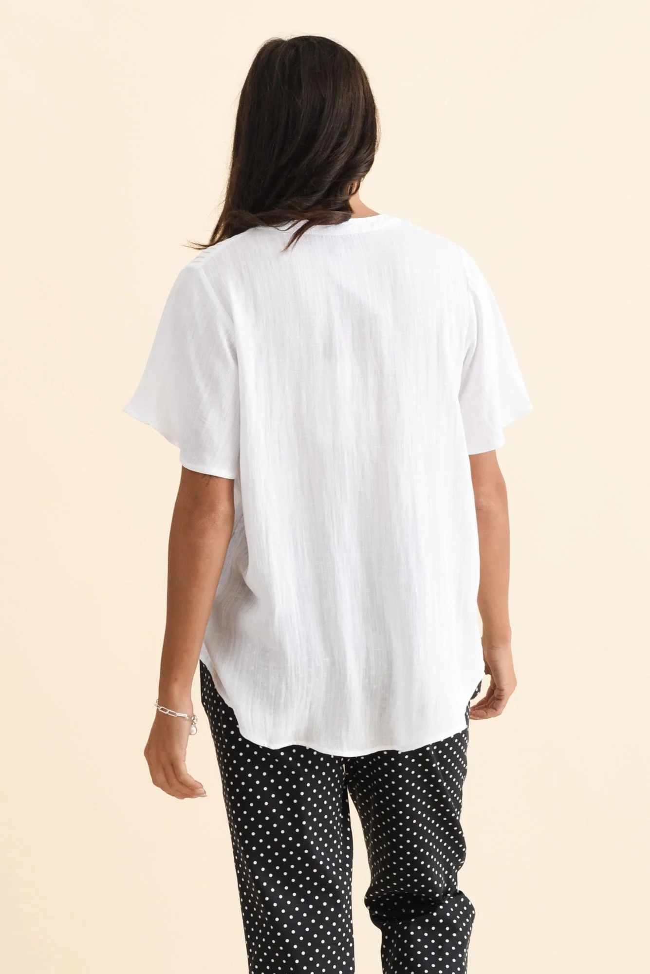 Ponny White Linen Blend Button Top - Image 4
