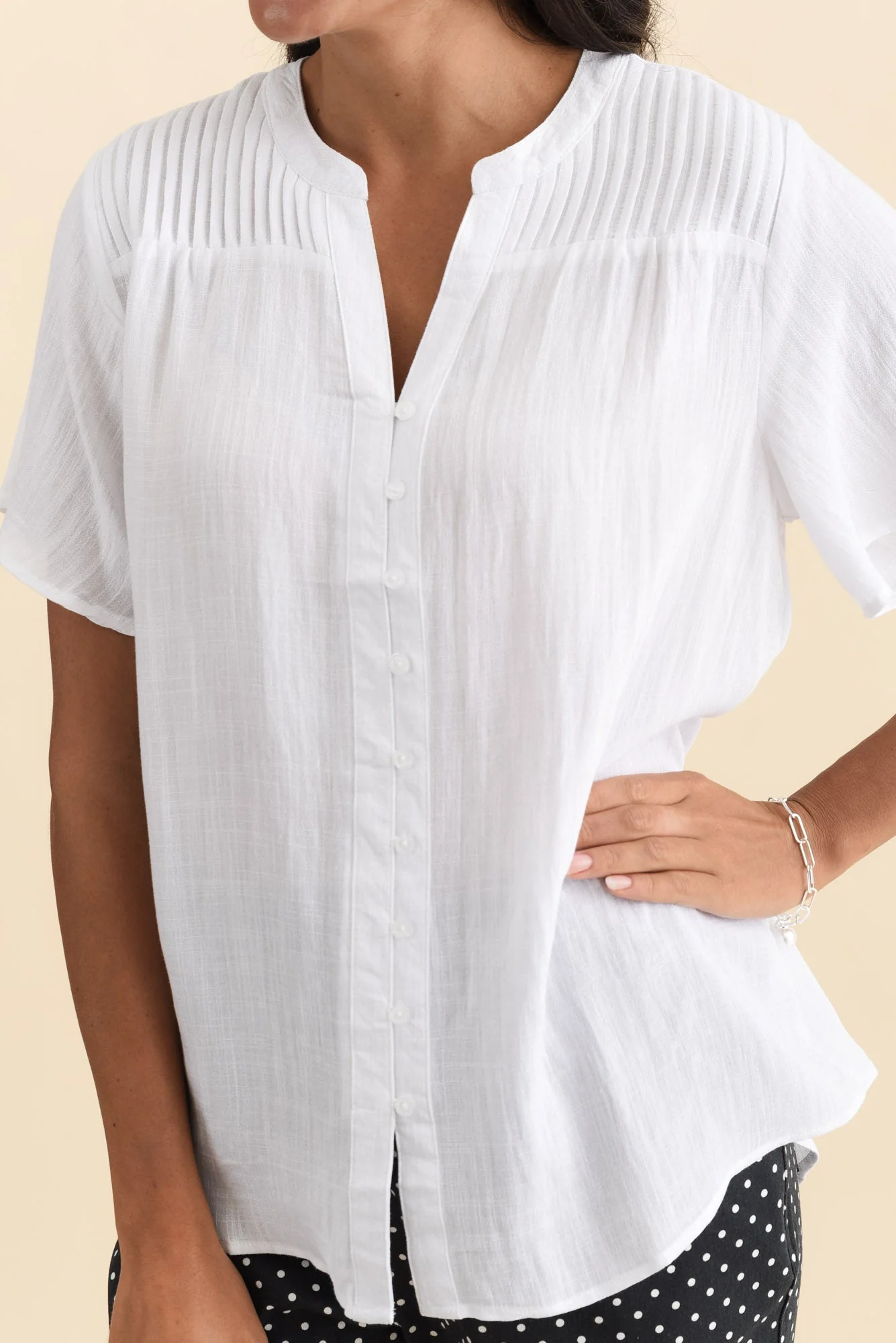Ponny White Linen Blend Button Top - Image 5