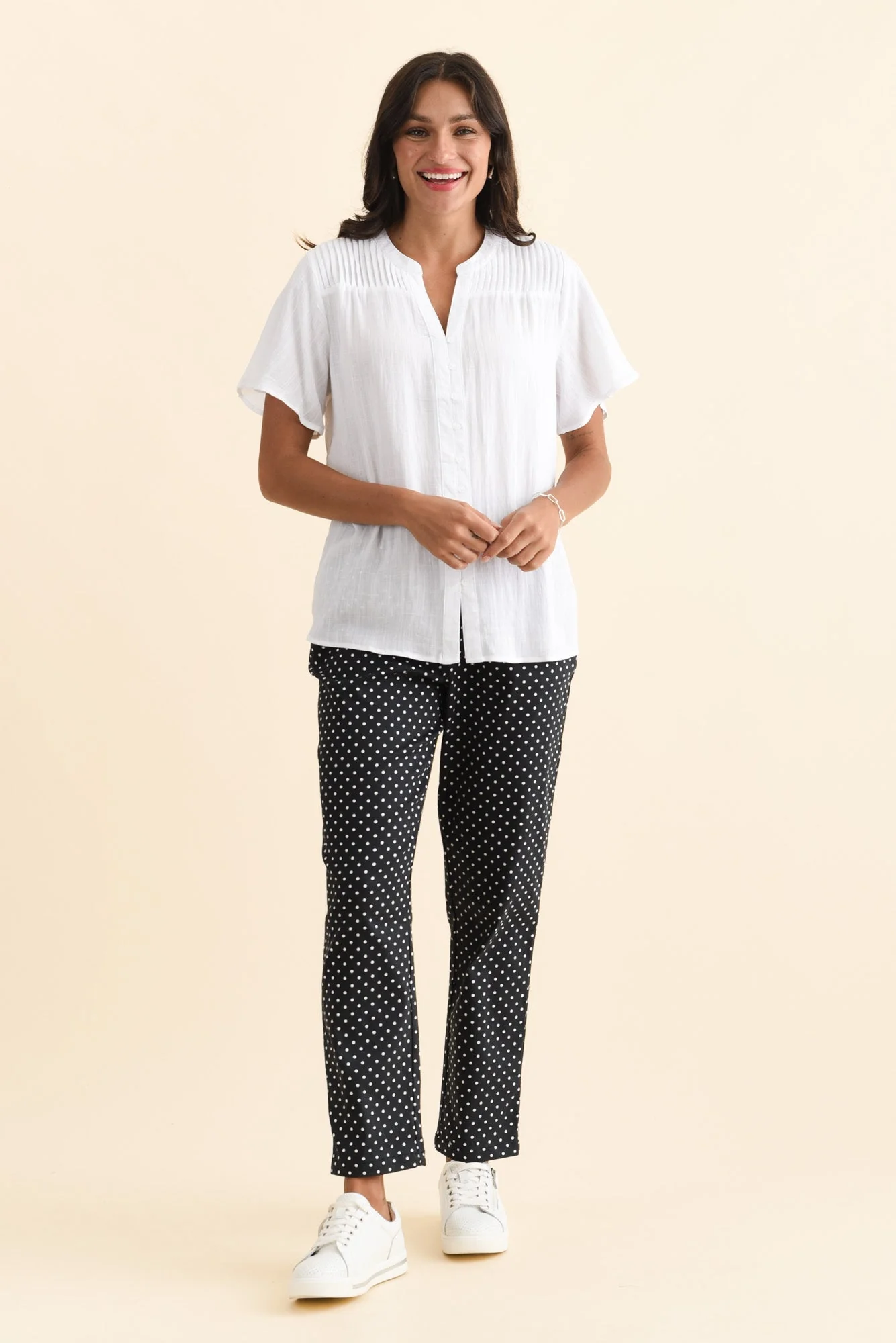 Ponny White Linen Blend Button Top - Image 6
