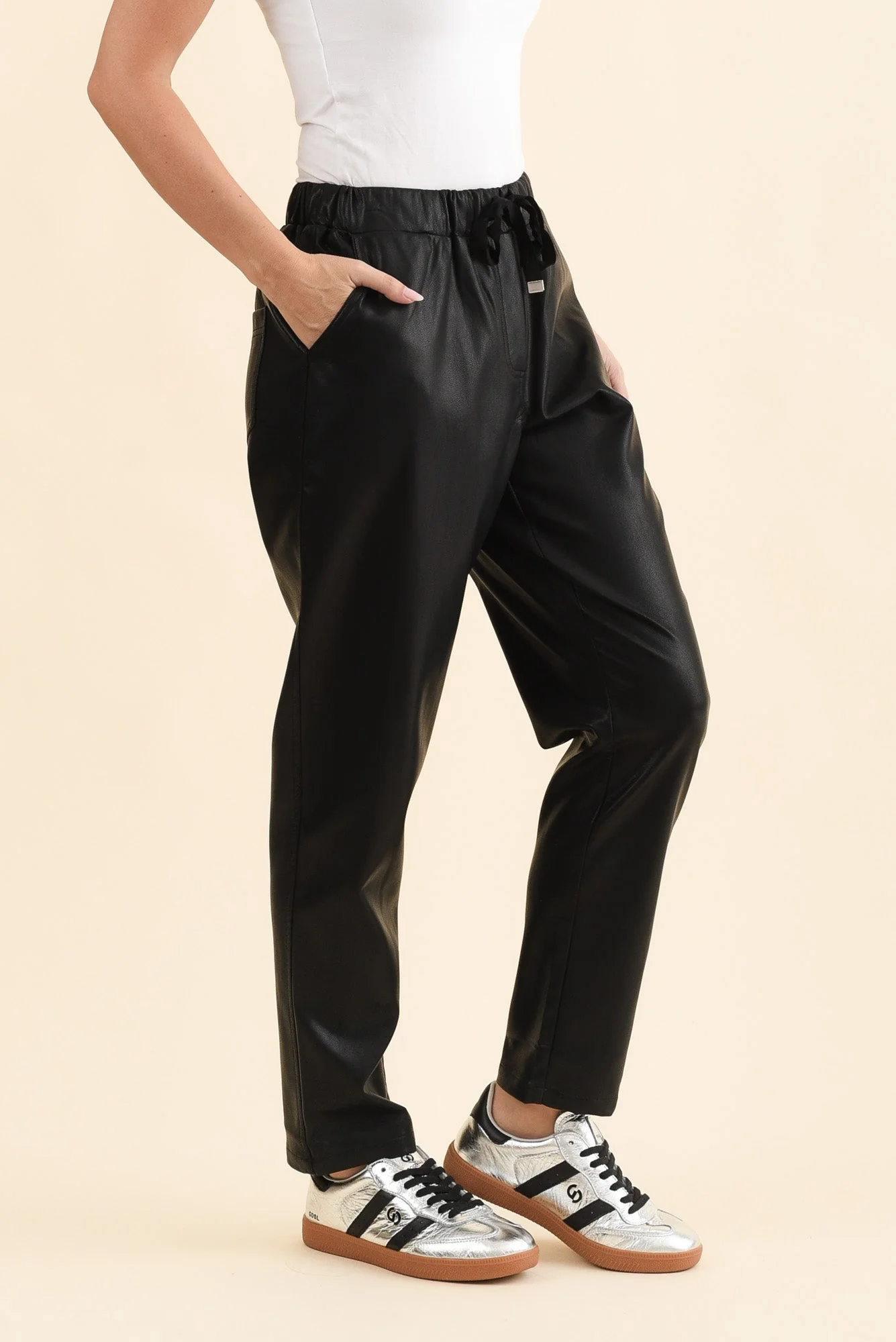 Poppy Black Faux Leather Pants - Image 3