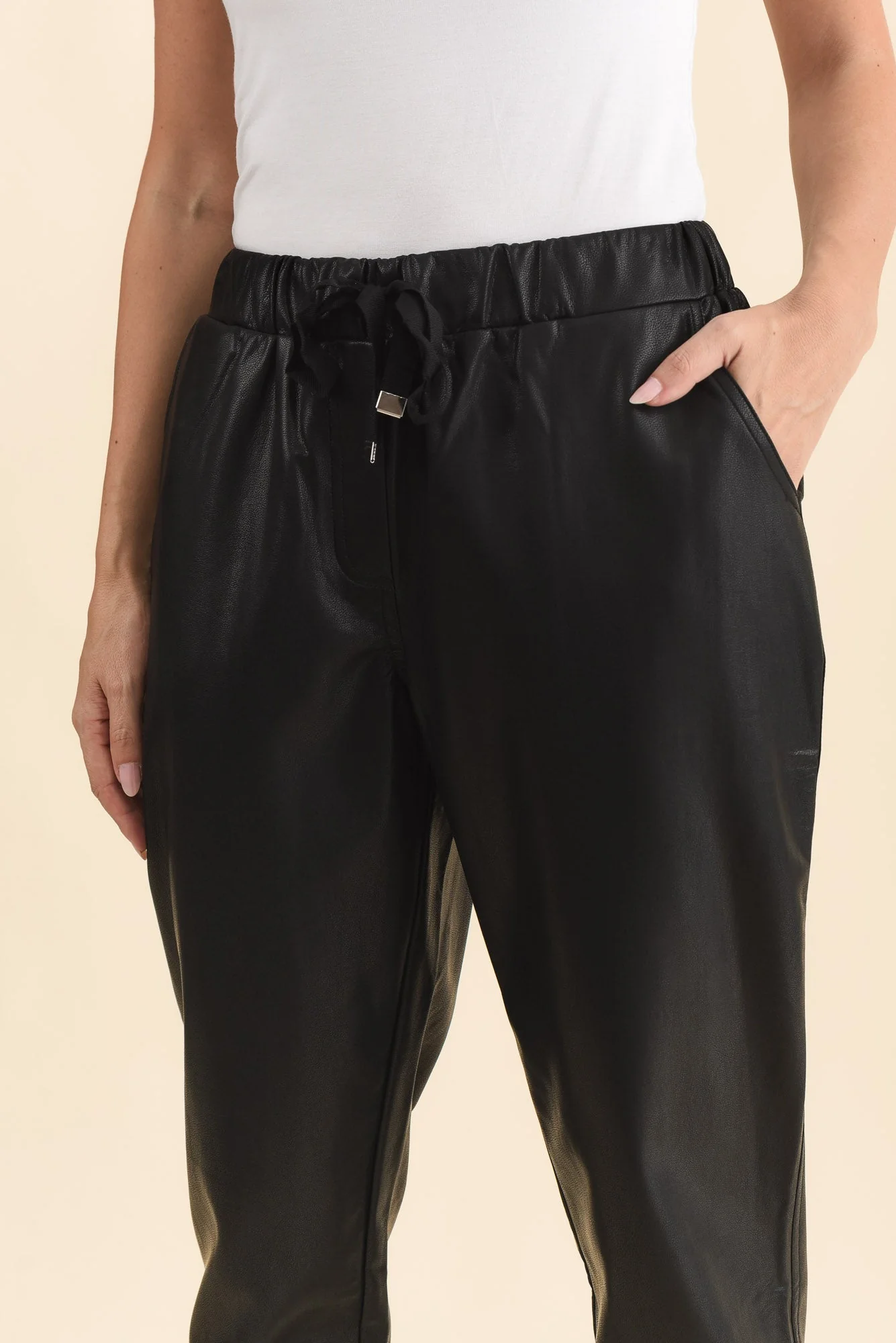Poppy Black Faux Leather Pants - Image 5