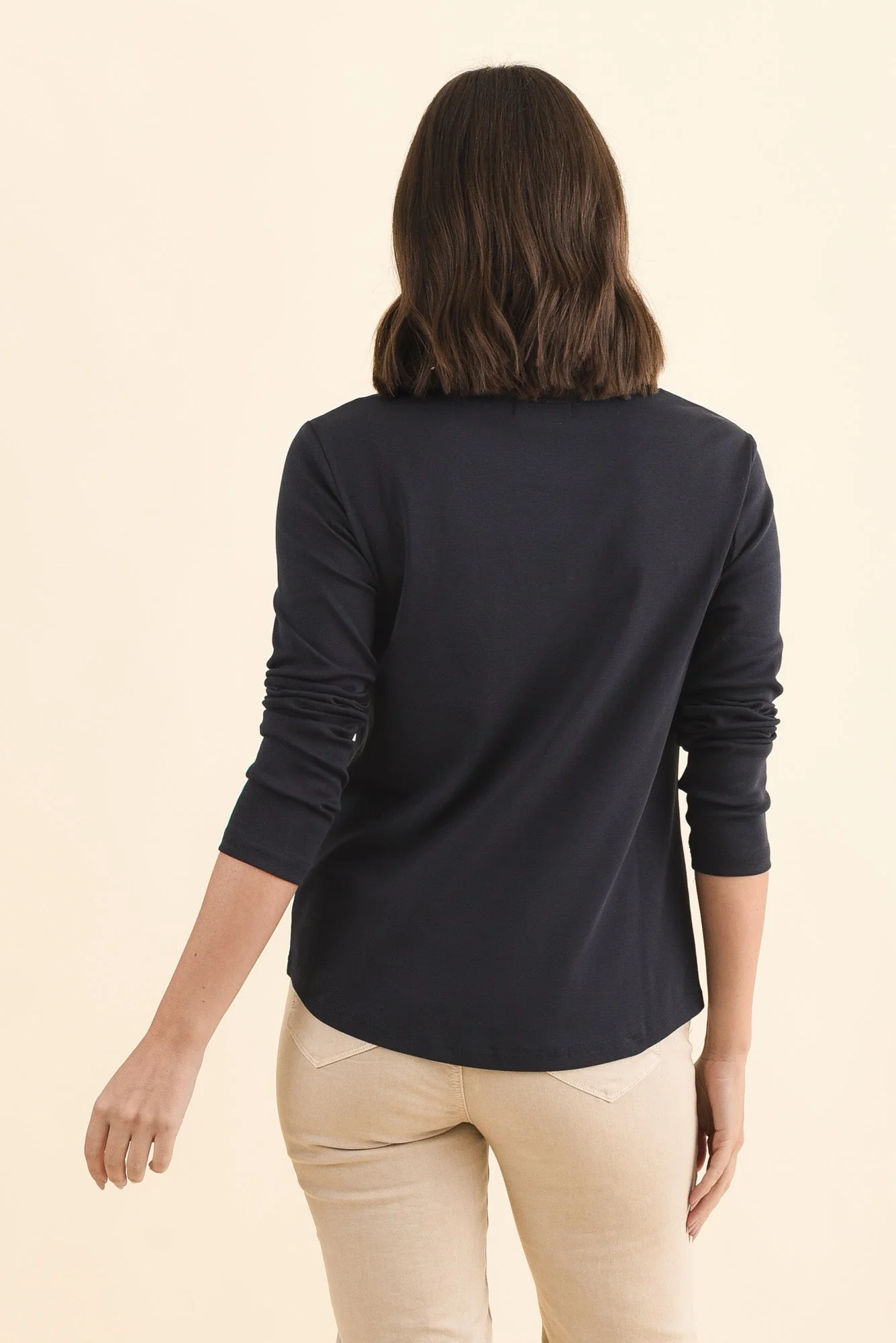 Porter Navy Cotton Long Sleeve Top - Image 4