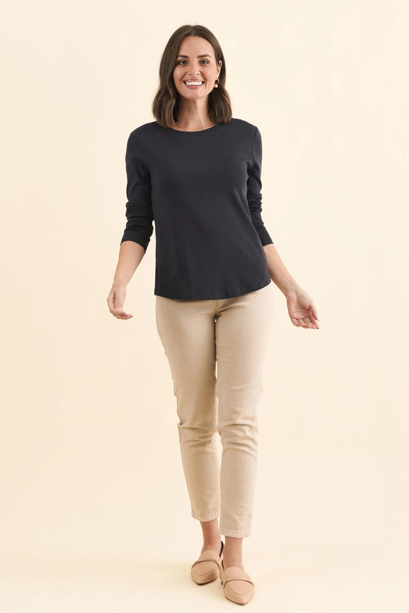Porter Navy Cotton Long Sleeve Top - Image 6