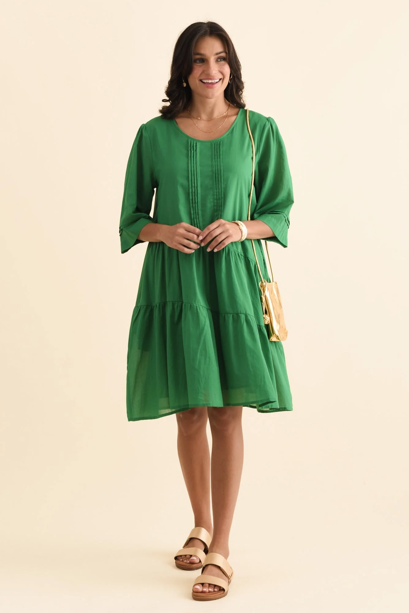 Portia Green Cotton Asymmetrical Dress - Image 2