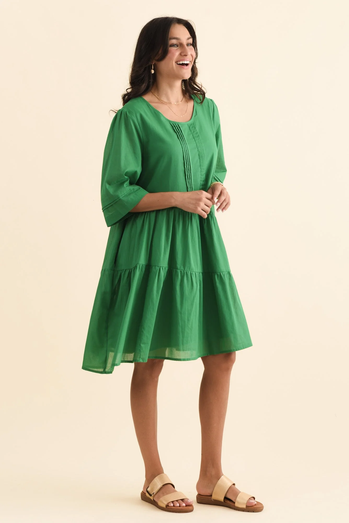 Portia Green Cotton Asymmetrical Dress - Image 3