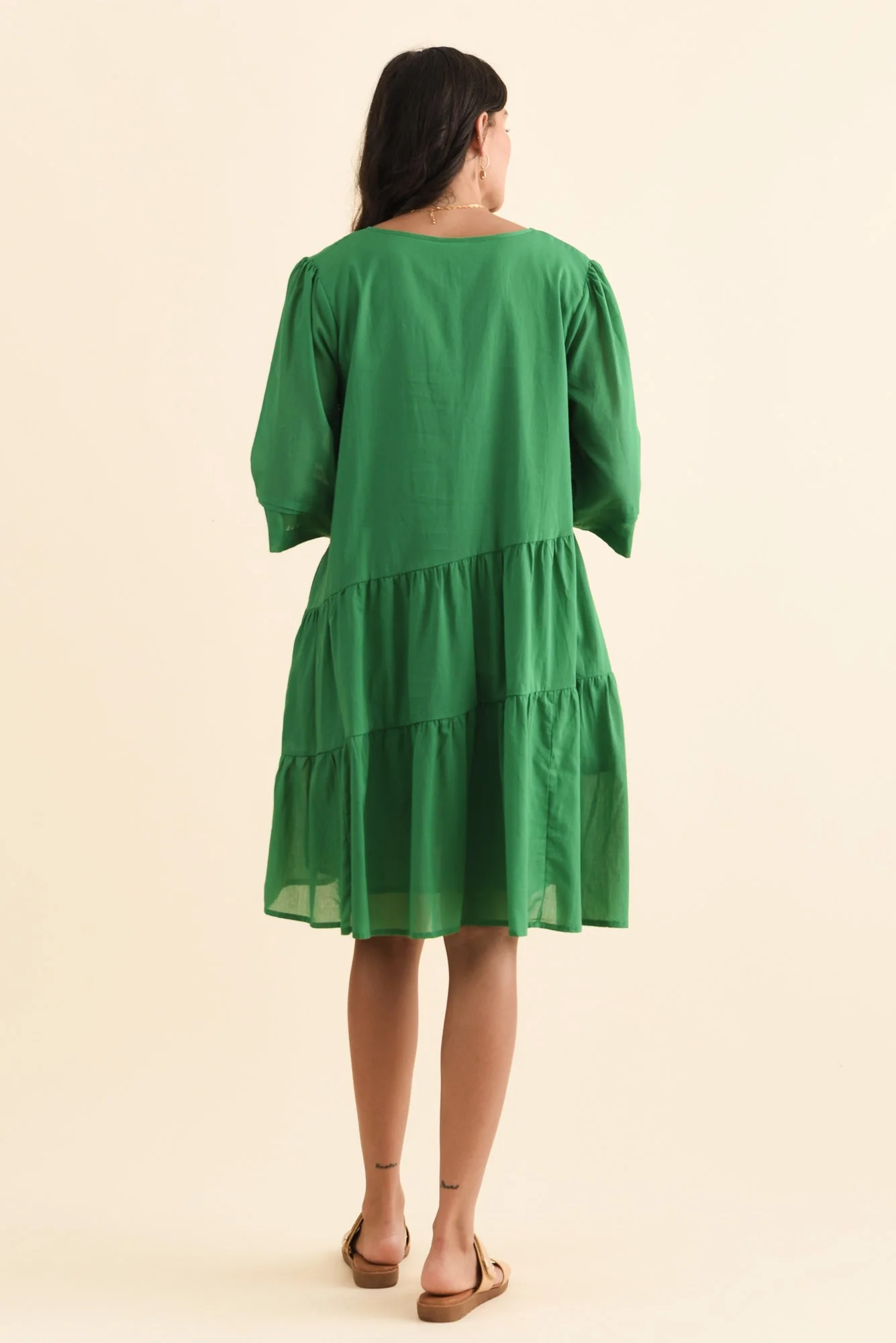 Portia Green Cotton Asymmetrical Dress - Image 4