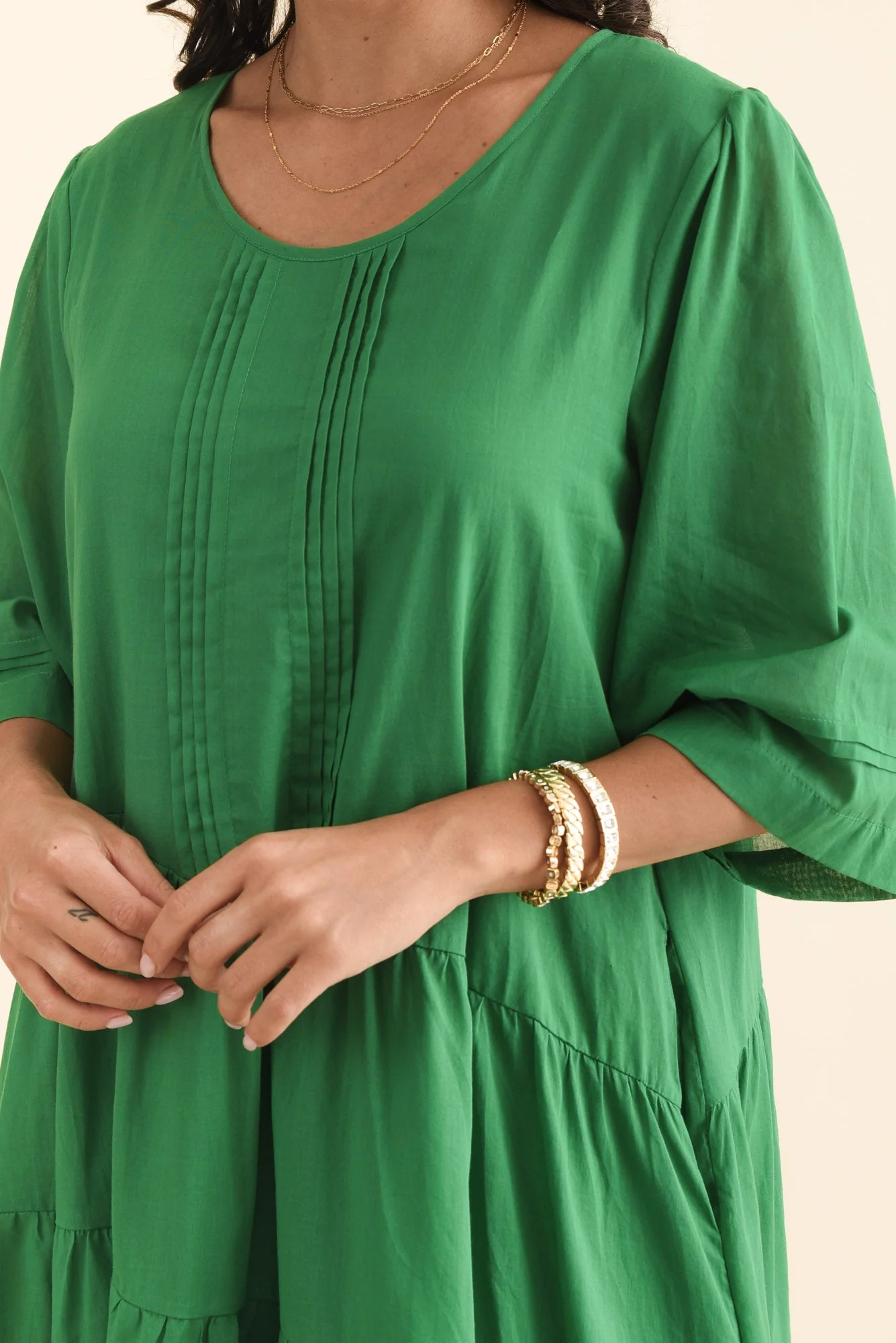 Portia Green Cotton Asymmetrical Dress - Image 5