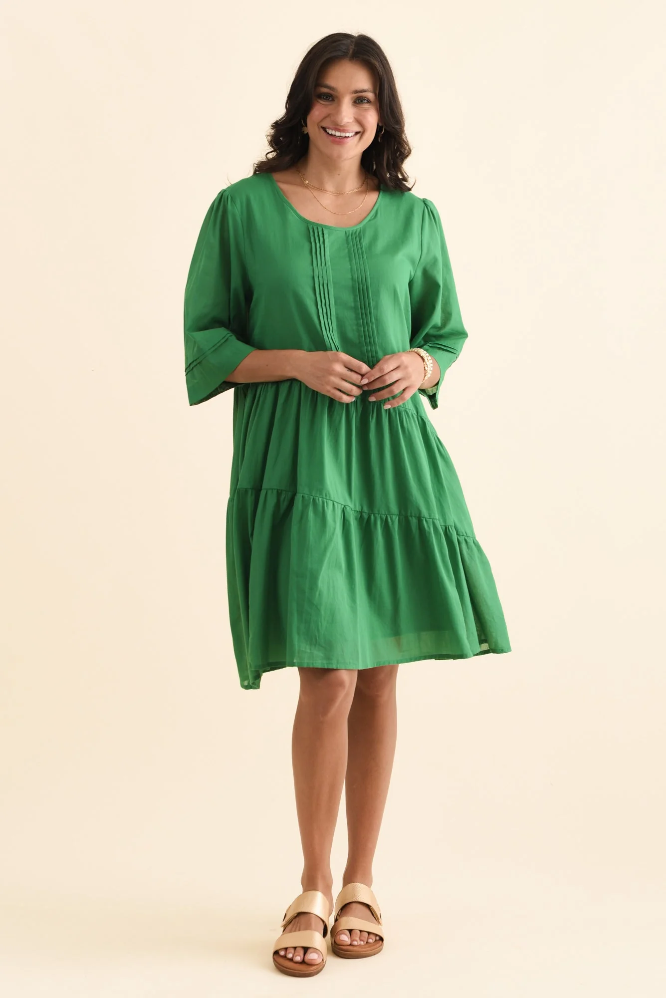Portia Green Cotton Asymmetrical Dress - Image 6