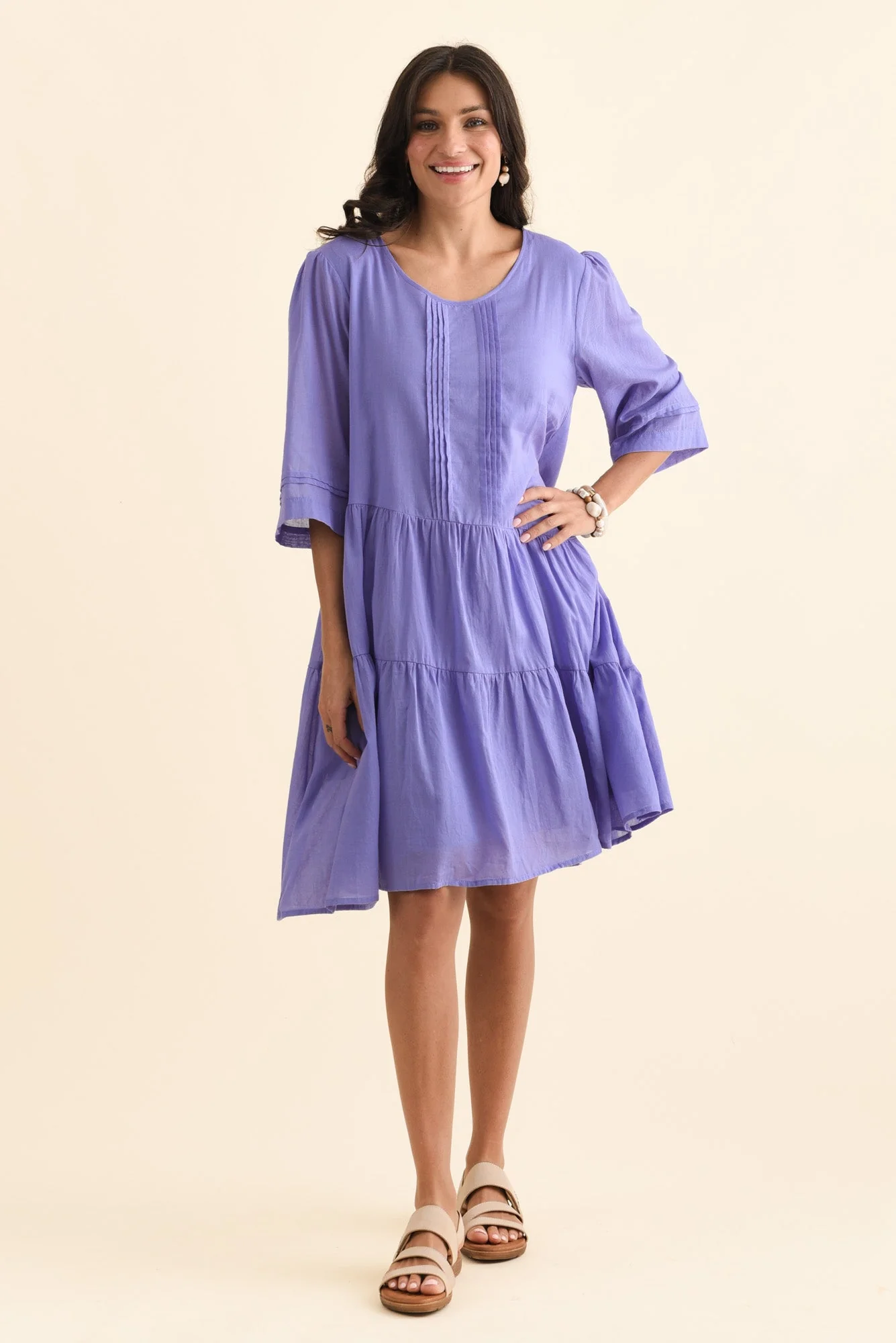 Portia Purple Cotton Asymmetrical Dress - Image 2