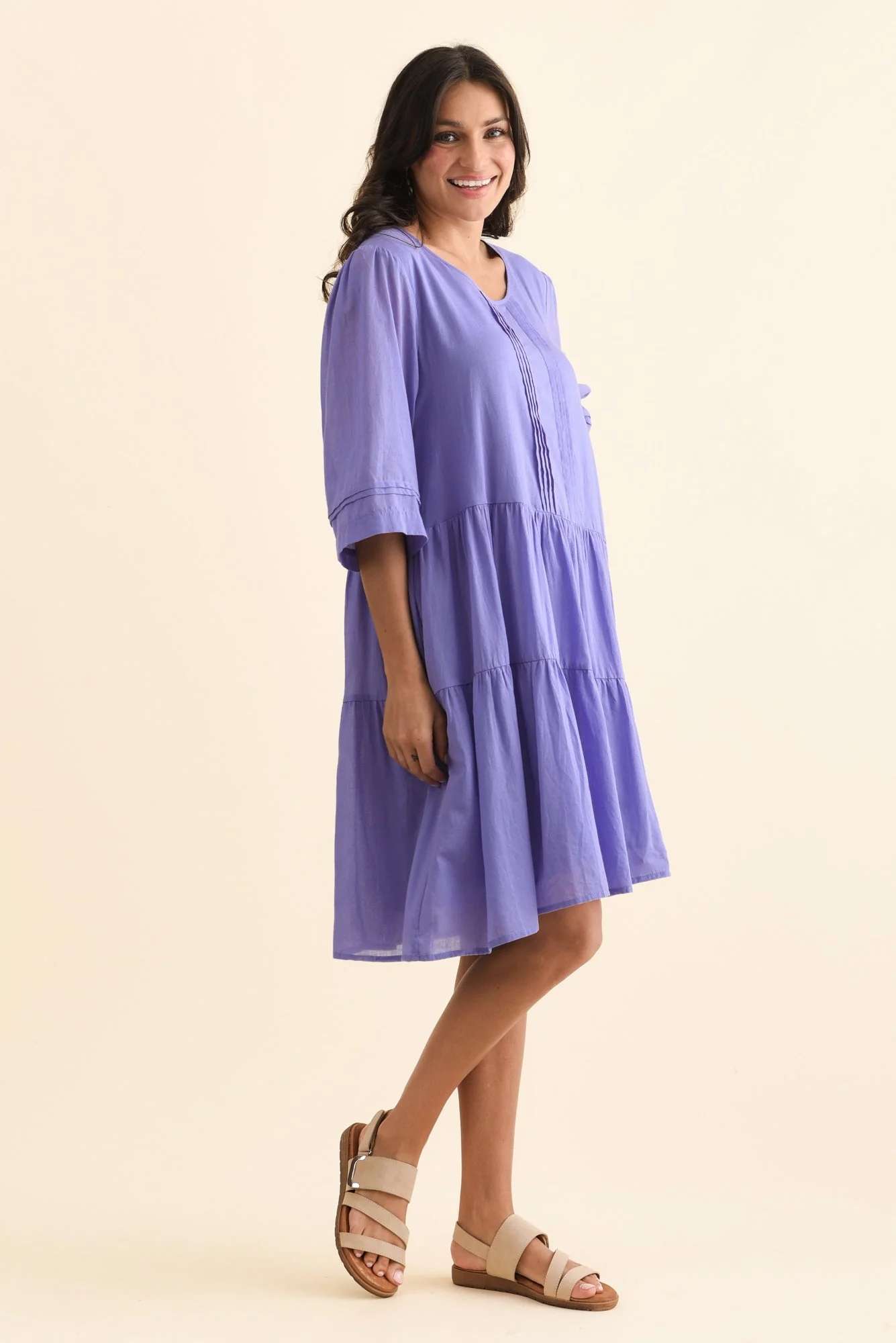 Portia Purple Cotton Asymmetrical Dress - Image 3