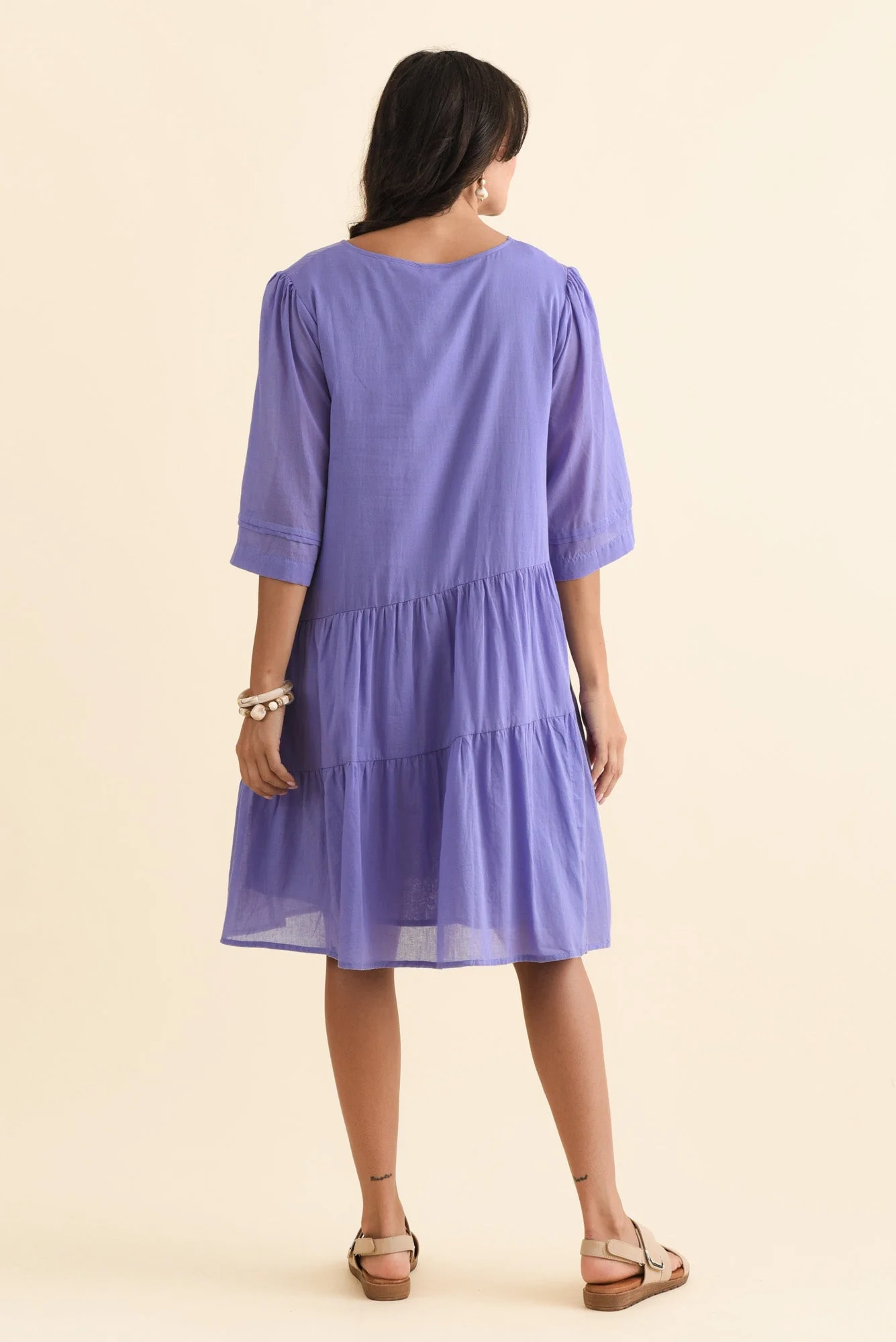 Portia Purple Cotton Asymmetrical Dress - Image 4