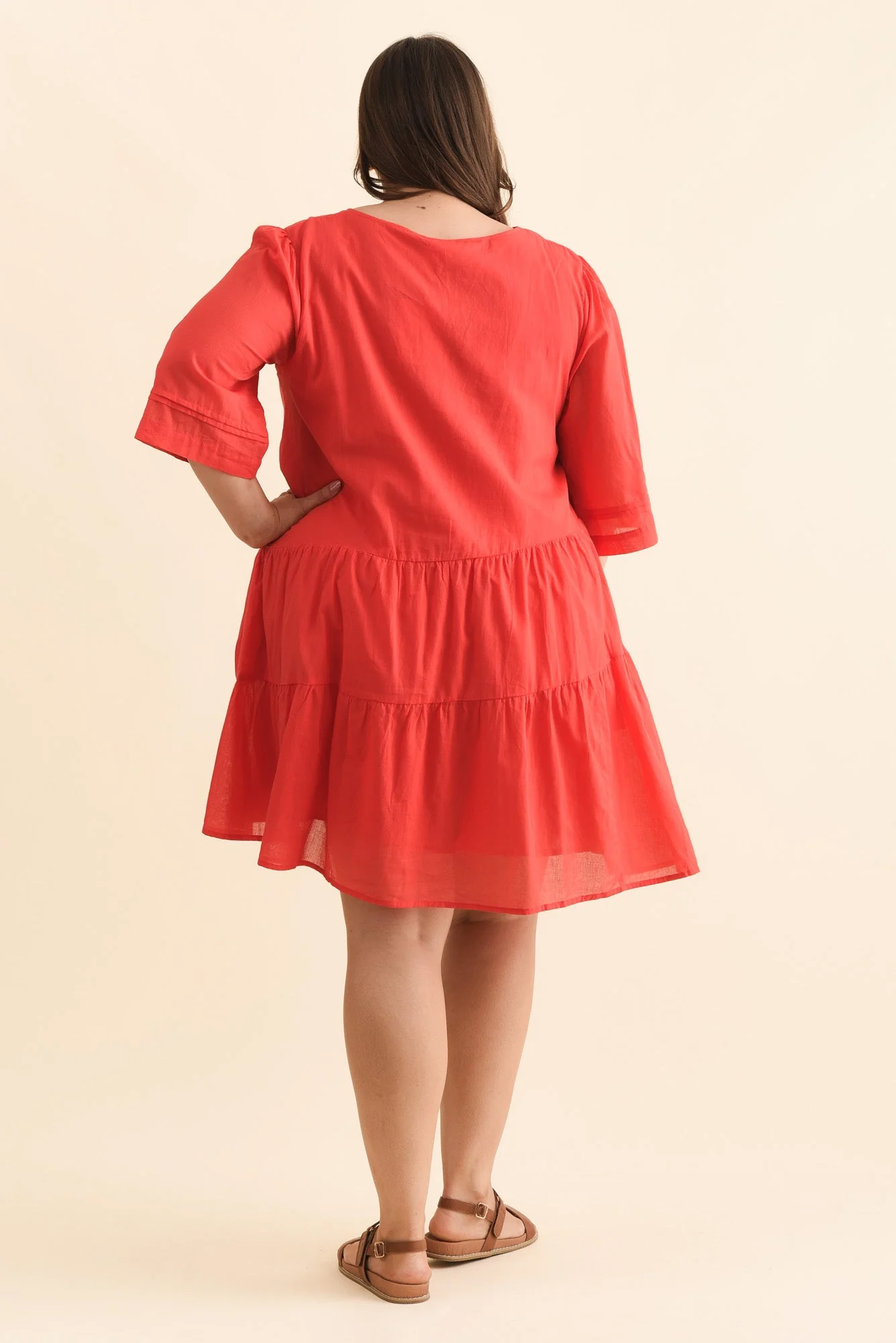 Portia Red Cotton Asymmetrical Dress - Image 11