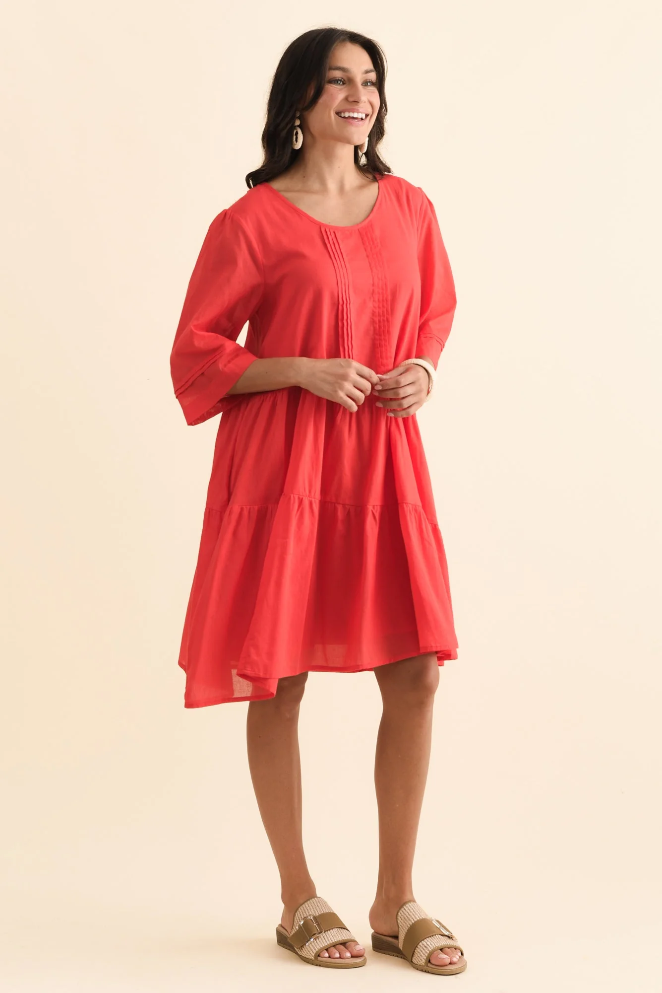 Portia Red Cotton Asymmetrical Dress - Image 4