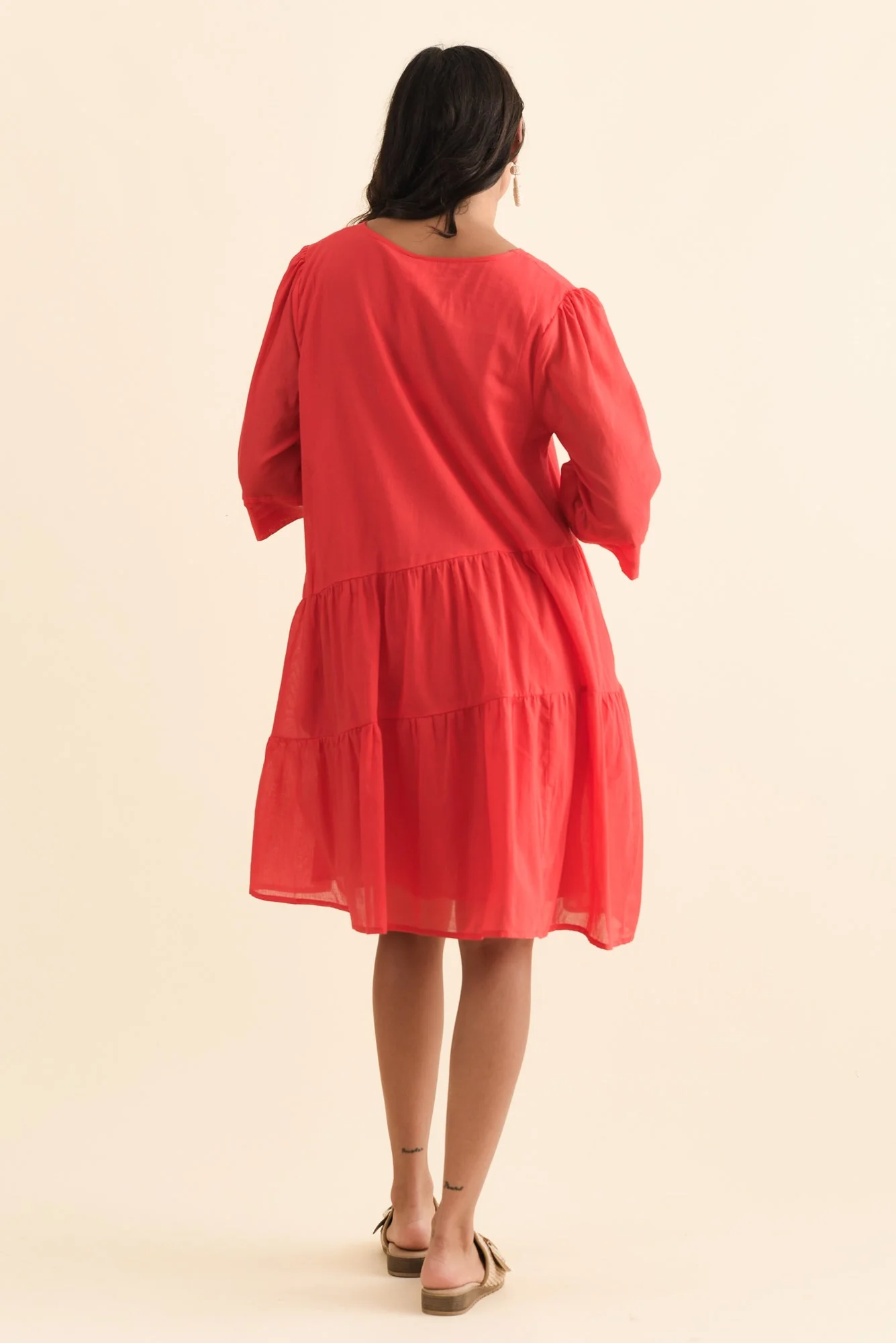 Portia Red Cotton Asymmetrical Dress - Image 5