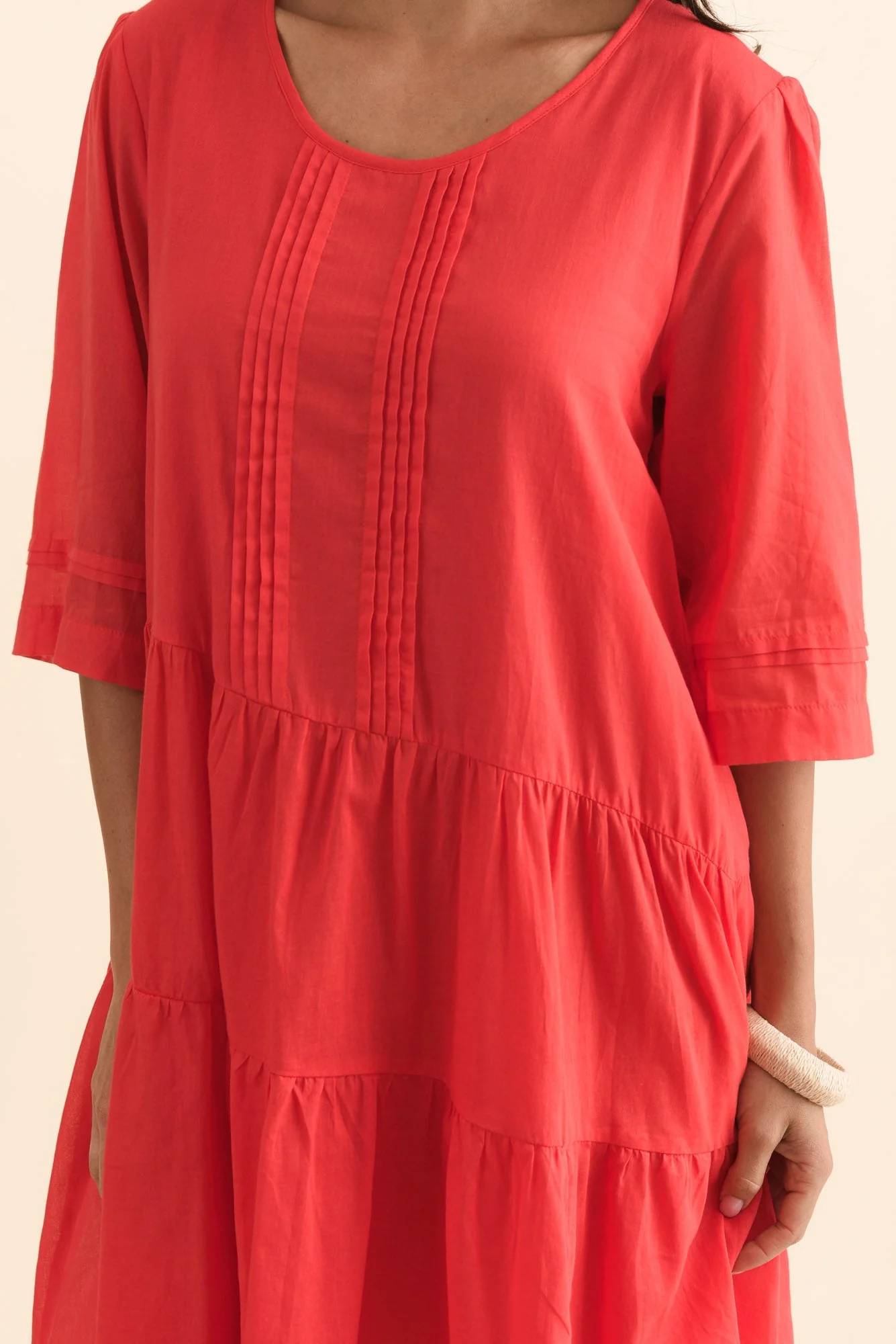 Portia Red Cotton Asymmetrical Dress - Image 6