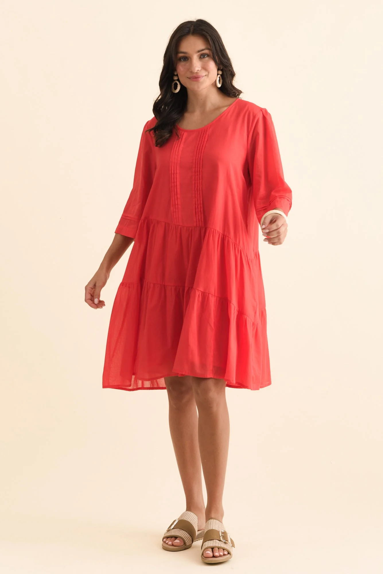 Portia Red Cotton Asymmetrical Dress - Image 7