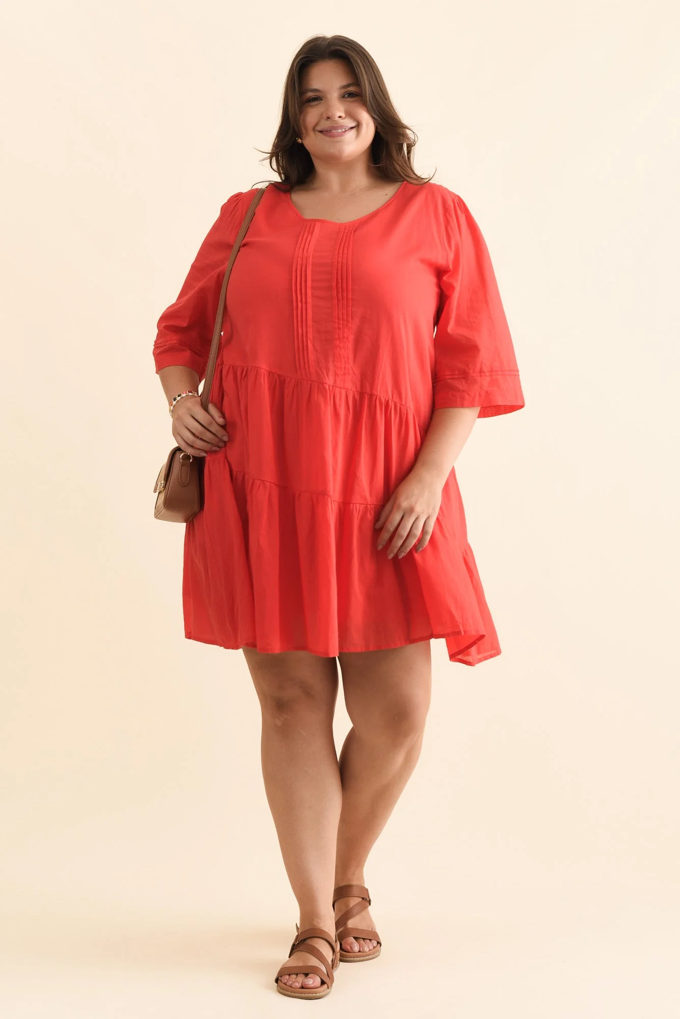 Portia Red Cotton Asymmetrical Dress - Image 8