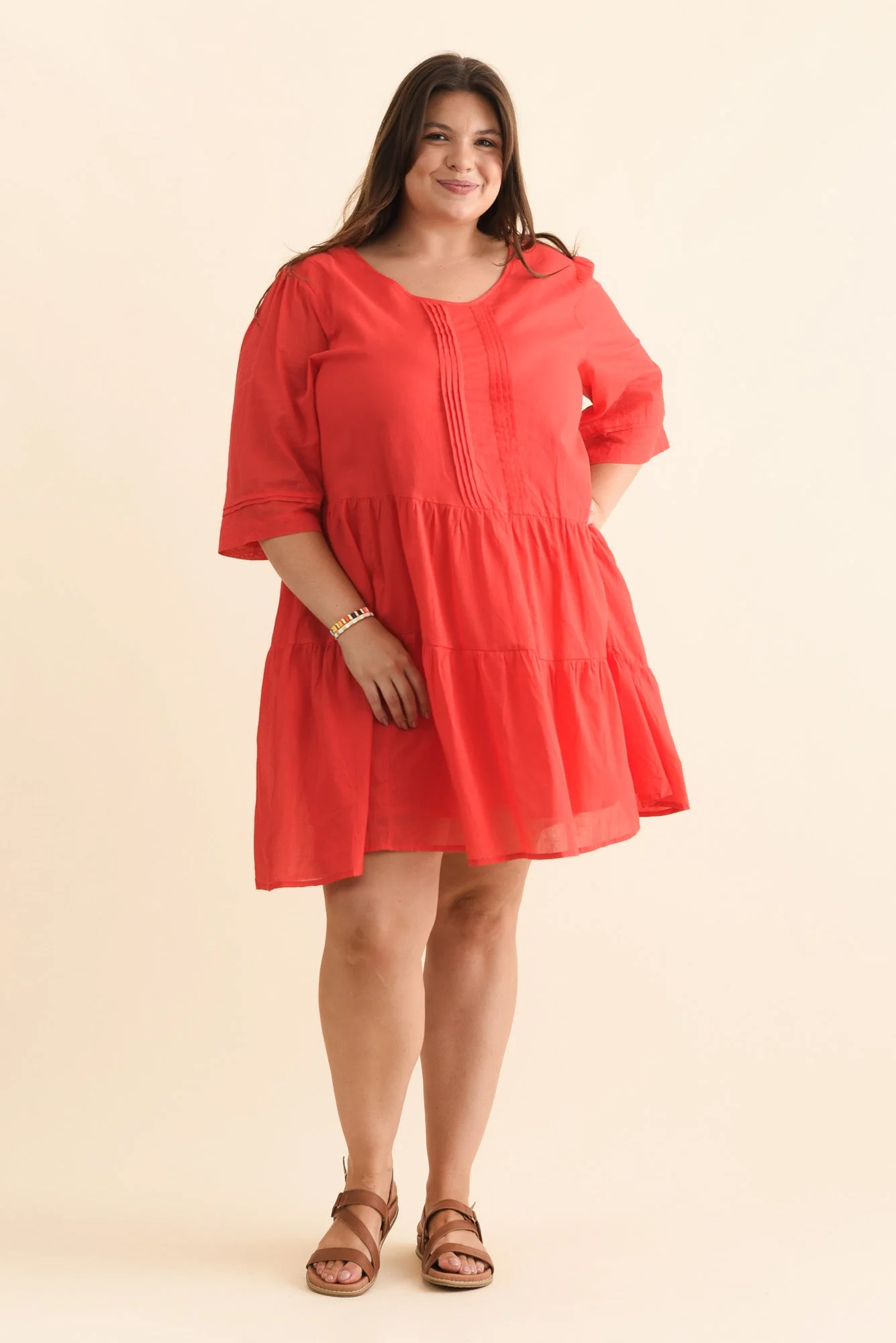 Portia Red Cotton Asymmetrical Dress - Image 9