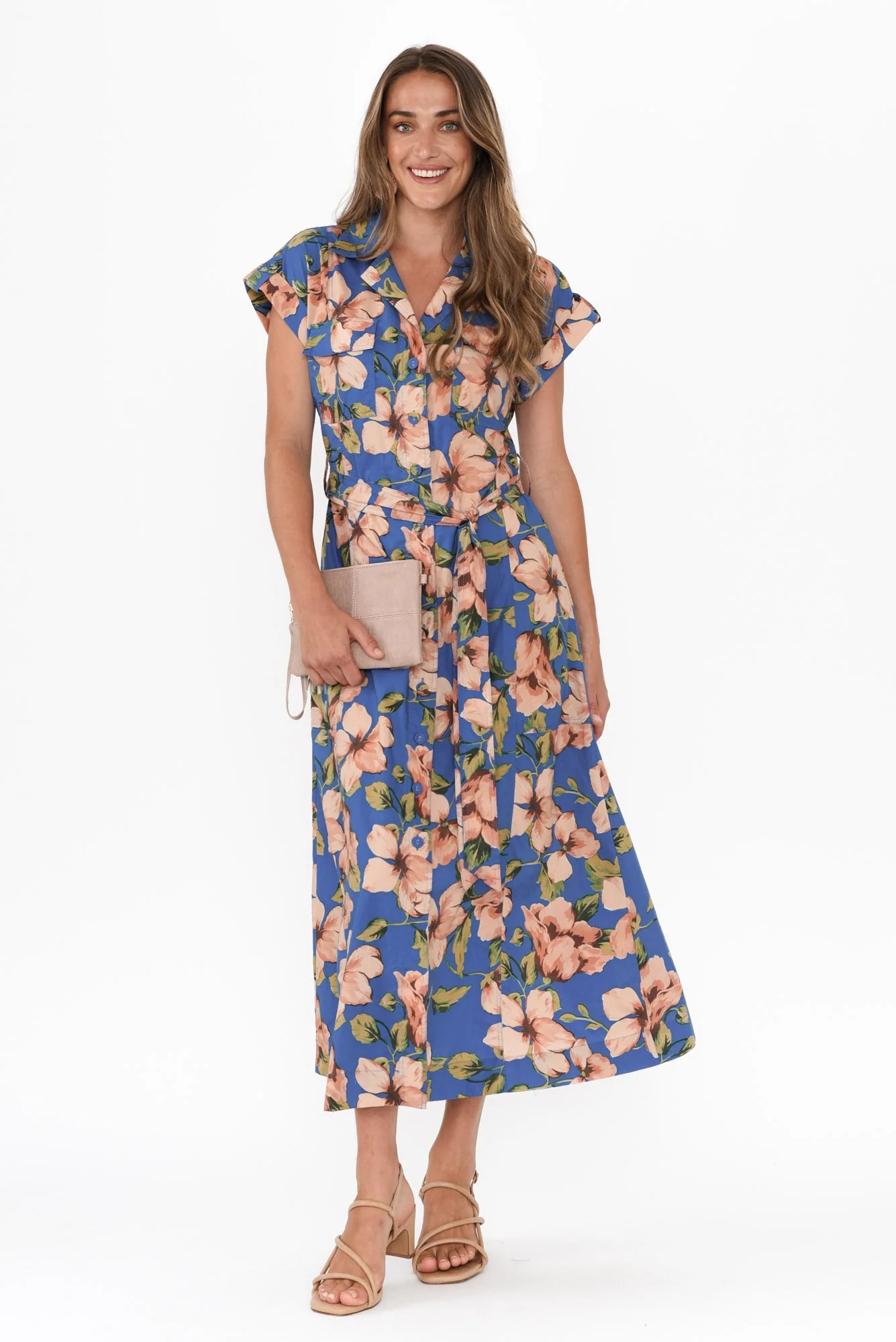 Porto Blue Floral Cotton Tie Dress - Image 3
