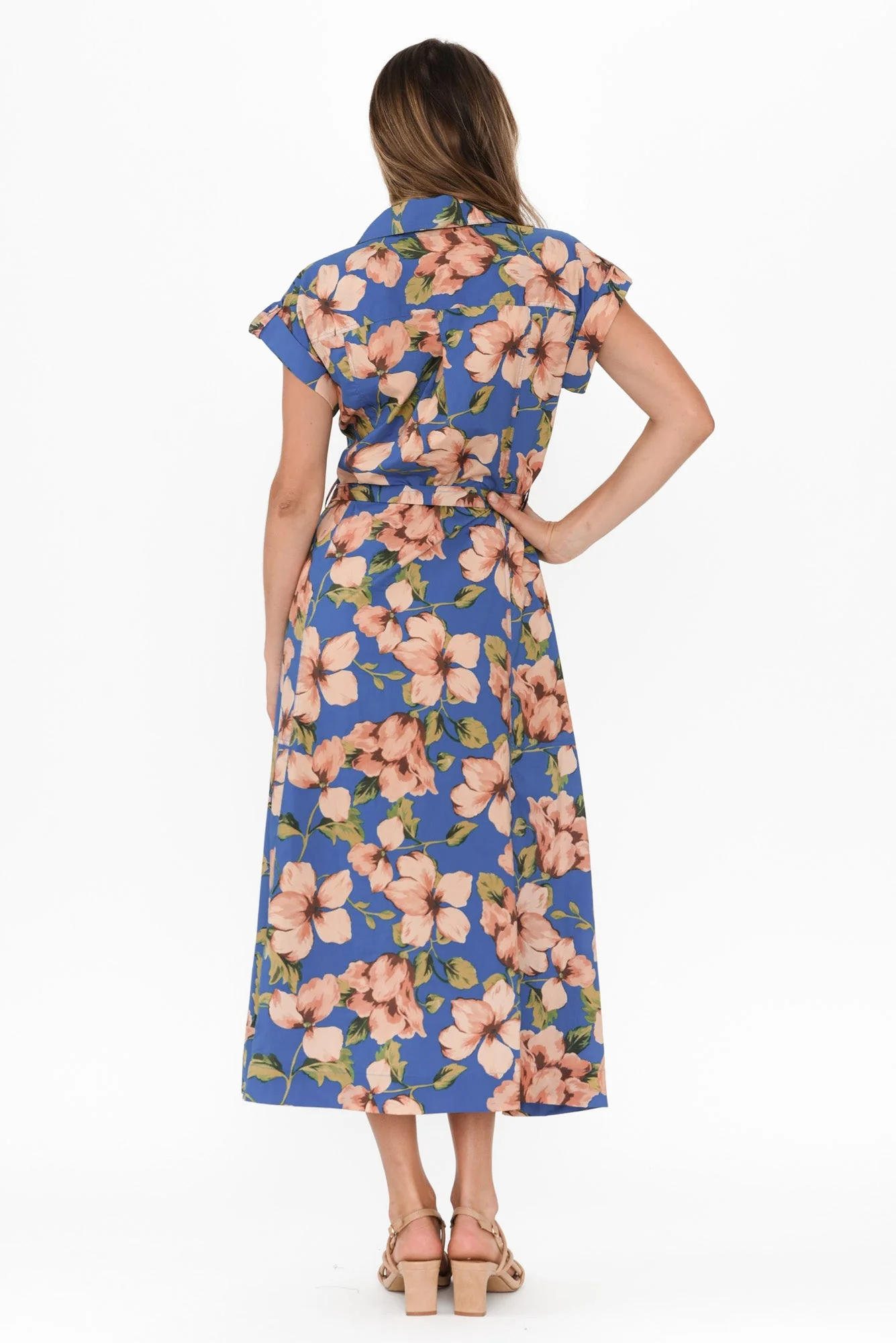 Porto Blue Floral Cotton Tie Dress - Image 5
