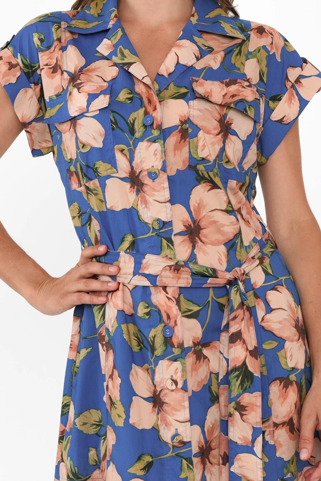 Porto Blue Floral Cotton Tie Dress - Image 6