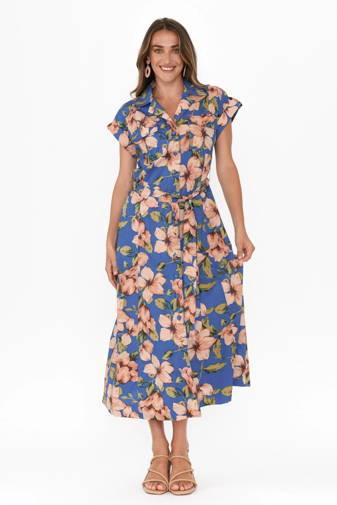 Porto Blue Floral Cotton Tie Dress - Image 7