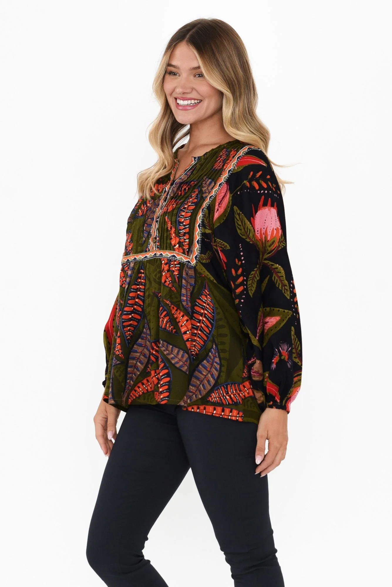 Potenza Green Leaf Puff Sleeve Blouse - Image 3
